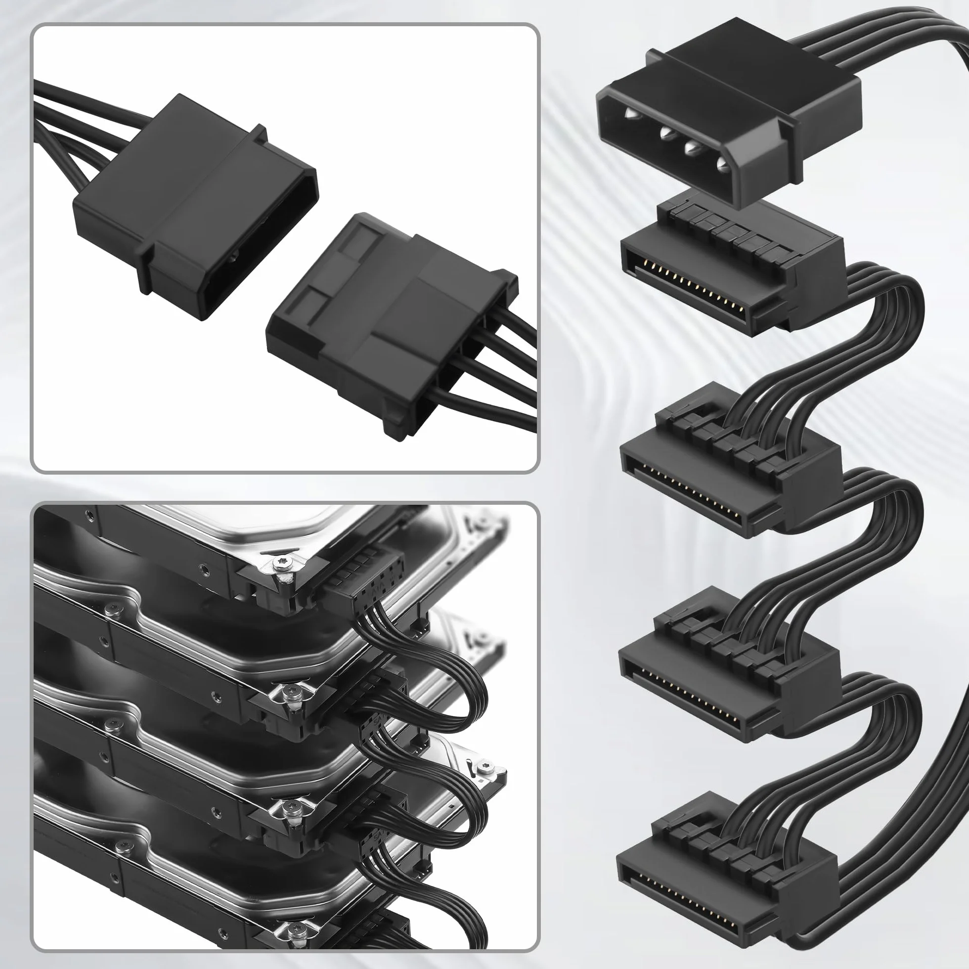 Molex do 4 x kabel rozdzielacza zasilania SATA 52 cm 18AWG ocynowana miedź - do rozszerzenia PC/NAS/serwera HDD/SSD