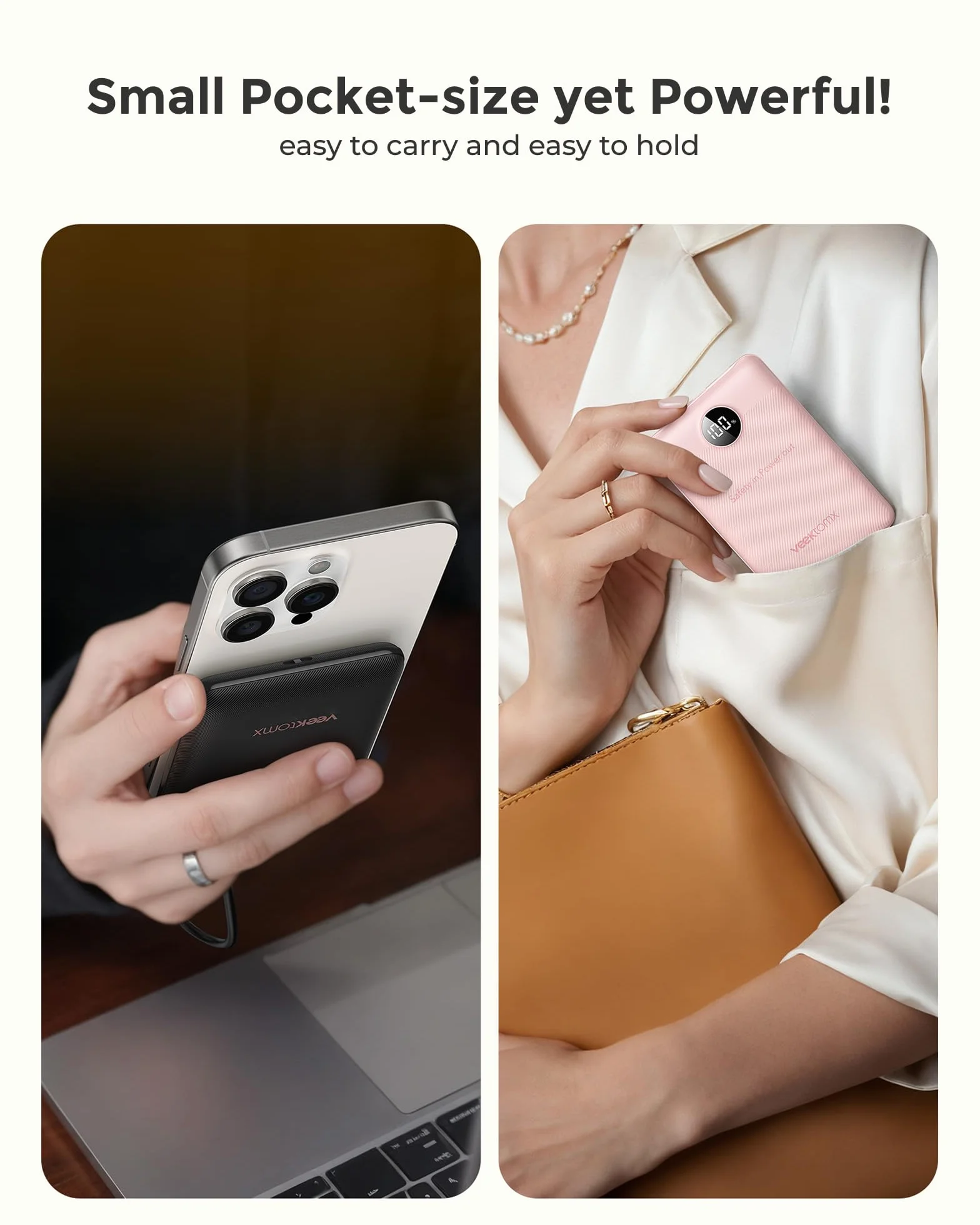 VEEKTOMX Mini Power Bank 10000mAh powerbank 22,5W PD QC3.0 Szybkie ładowanie USB C przenośna ładowarka z 2 wyjścia Ultra Compact Zewnętrzna Bateria Kompatybilny iPhone 15/Galaxy/iPad/Mini wentylator