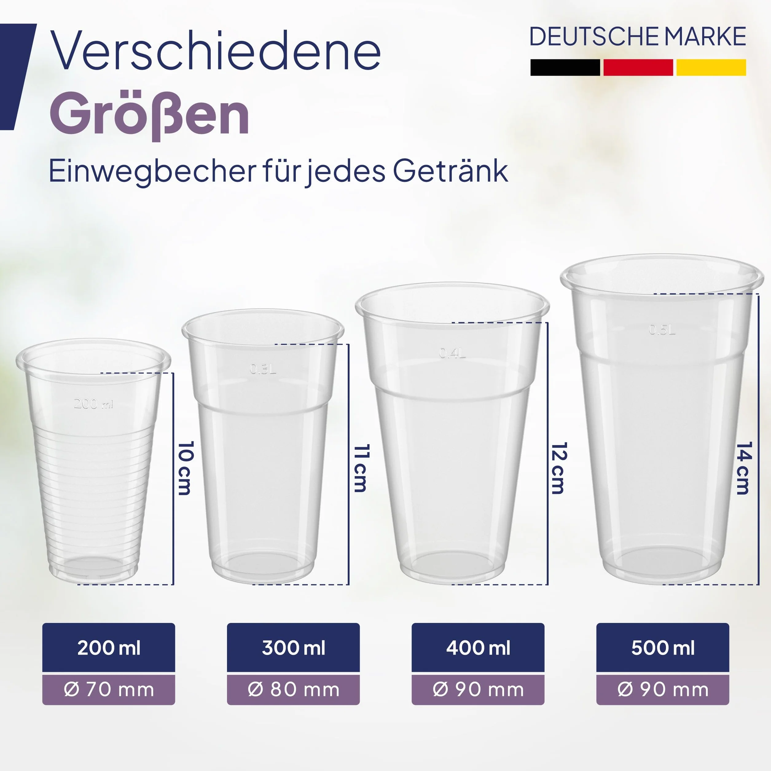 Inoverse 50 sztuk plastikowych kubków do picia 0,5 l przezroczyste