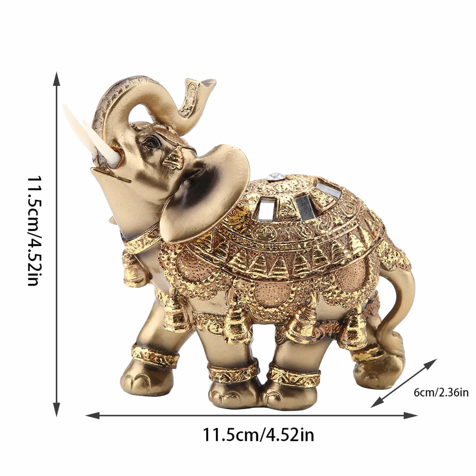 Lucky Feng Shui Golden Elephant Statue, Figure Figurine Dekoracja Domu, Urocze Słonie Elegancka Dekoracja do Domu, Biura, Hotelu lub Kawiarni (L)