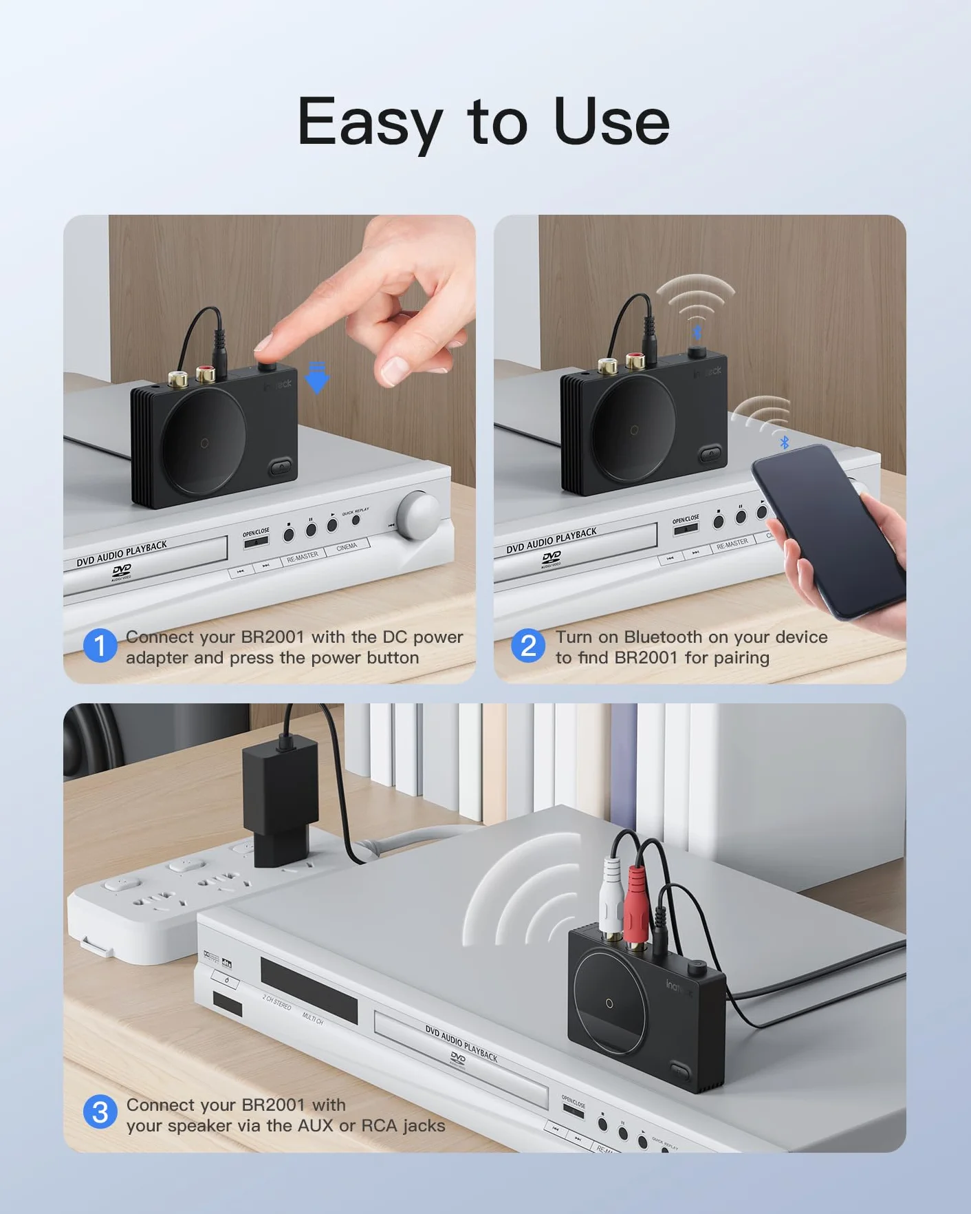 Inateck Odbiornik Bluetooth 5.1 adapter audio, z kablem AUX 50 cm RCA na 3,5 mm, do zestawu stereo/głośnika/zestaw słuchawkowy 3,5 mm, BR2001