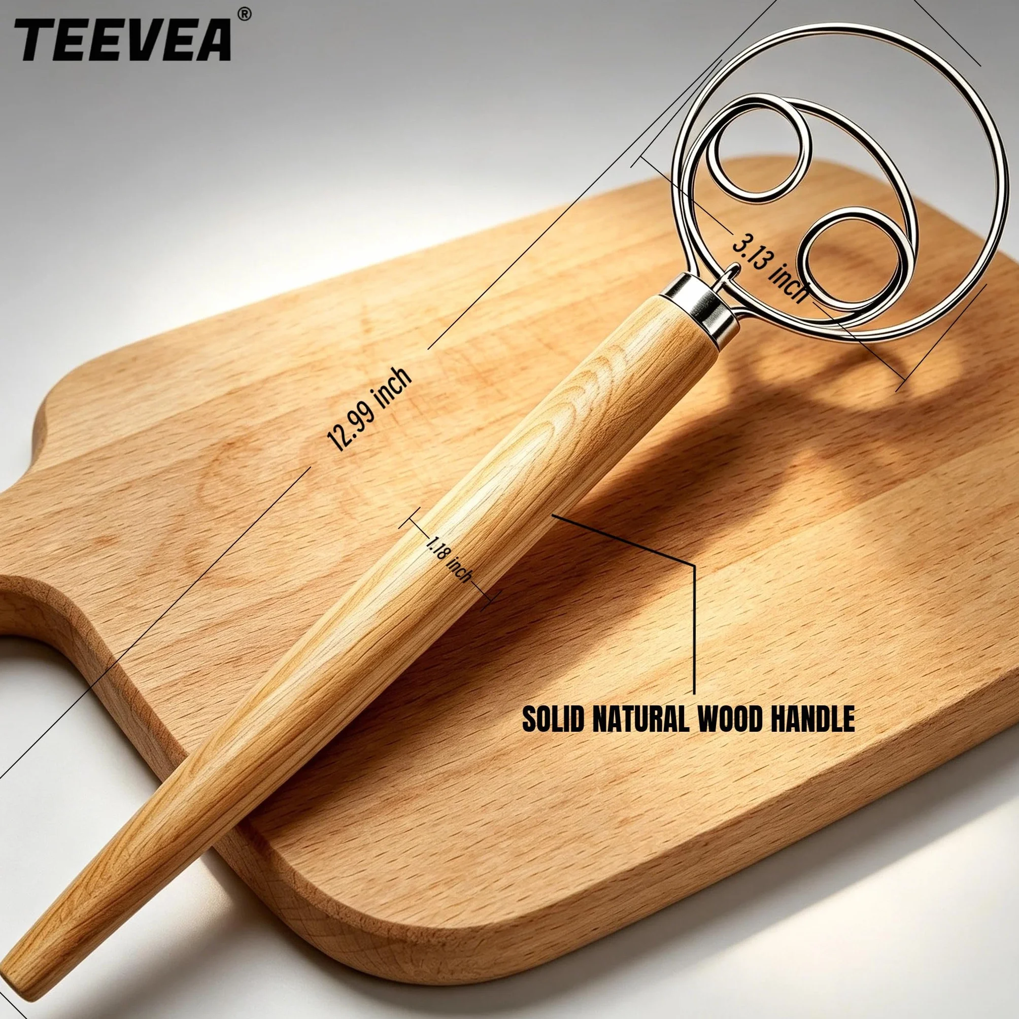 TEEVEA Duńska trzepaczka do ciasta trzepaczka do ciasta ze stali nierdzewnej holenderski styl chleb ciasto mikser ręczny drewniany uchwyt kuchenne narzędzia do pieczenia chleba narzędzia i materiały