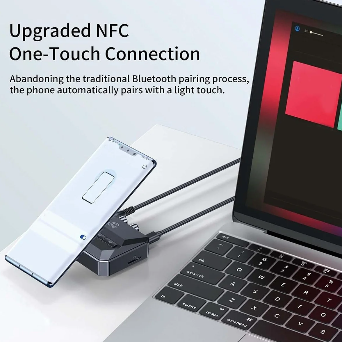 Odbiornik Bluetooth NFC, Adapter Bluetooth 5.3 AUX do Samochodu, Bezprzewodowy Odbiornik Audio do Domowego Zestawu Stereo/GłOśNika/Muzyki