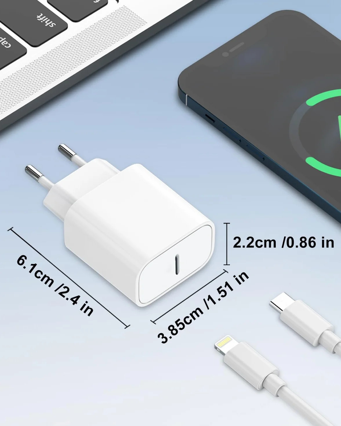 Ładowarka do iPhone z kablem do ładowania 2 m [certyfikat Apple MFi], 20 W ładowarka USB C, szybka ładowarka do iPhone'a, zasilacz USB C, adapter Fast Charger Adater USB C do iPhone 14 13 12 11 Pro