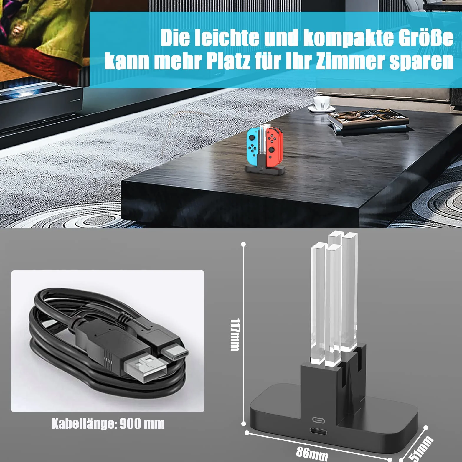 Ładowarka do for Nintendo Switch, [4 w 1] Diyife Stacja ładująca do Joy-Con Controlle, Typu C, z wyświetlaczem LED, Inteligentne Przełączanie