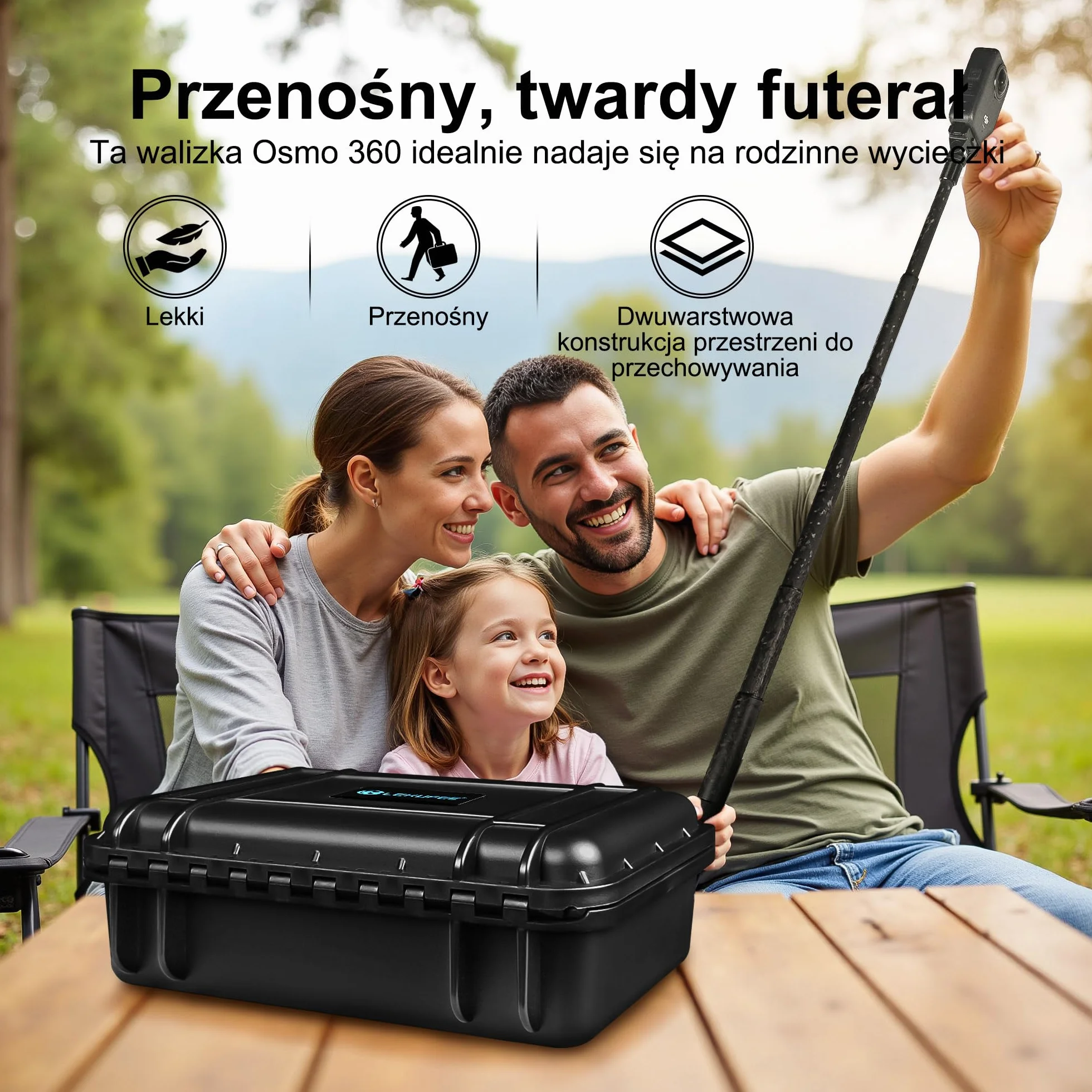 Lekufee Wodoodporna Twarda Walizka dla DJI Osmo 360, Adventure Combo, Bateria, Osmo Selfie Stick, Etui Ładujące DJI Mic 3/2/Mic Mini i Inne Akcesoria (Tylko Walizka)