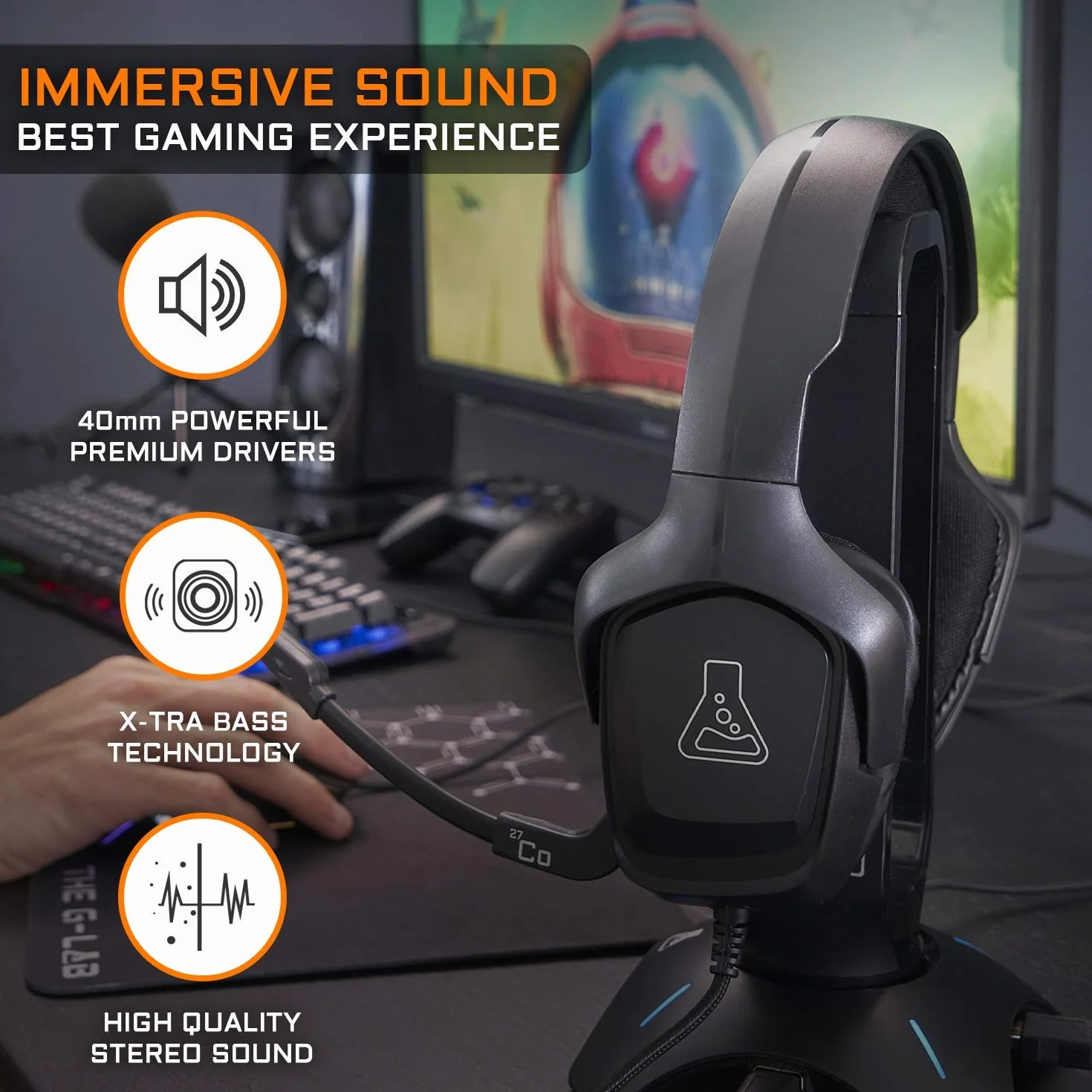 THE G-LAB KORP Cobalt Zestaw słuchawkowy dla graczy stereo audio 3,5 mm Jack PC PS4 PS5 Xbox One Switch Smartphone czarny