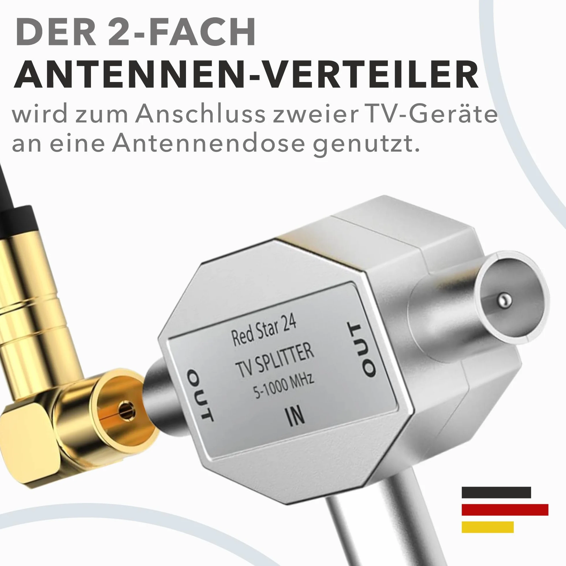RedStar24 Rozdzielacz anteny 2-drożny - rozdzielacz anteny - rozdzielacz telewizyjny 2-drożny adapter T antena TV 1x wejście IEC gniazdo koncentryczne (złącze) W 2 x wyjście IEC wtyczka koncentryczna