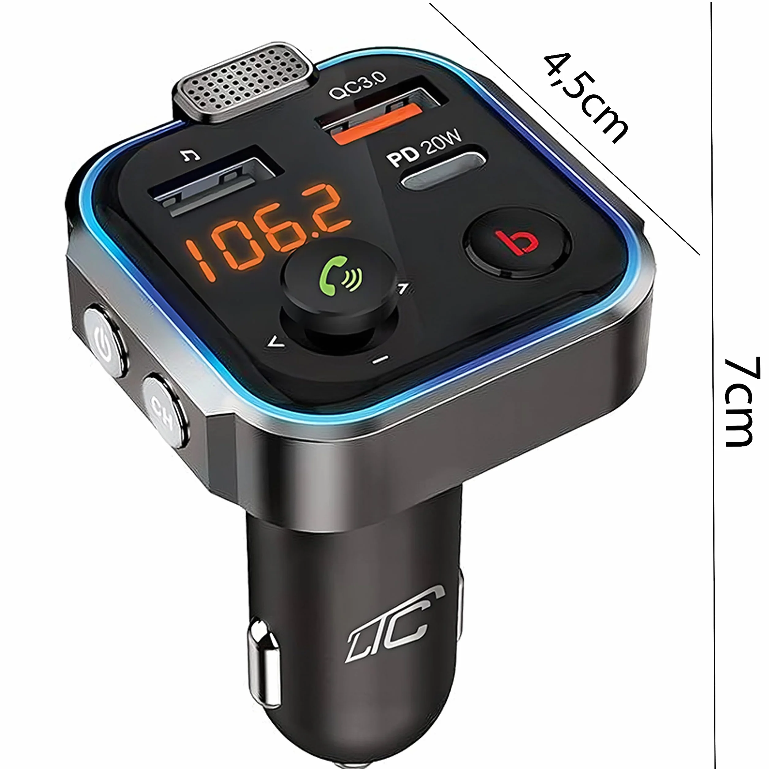 Retoo Transmiter FM Bluetooth 5.0 radio samochodowe, USB typu C QC 3.0, PD 20 W, odbiornik, szybkie ładowanie, z podwójnym ładowaniem USB, zestaw głośnomówiący, ładowarka samochodowa