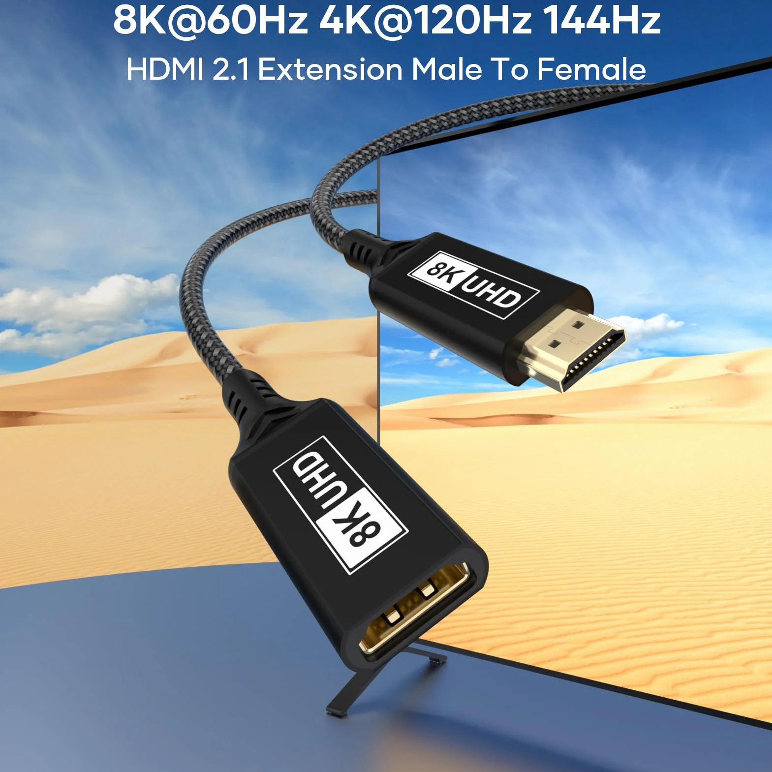 Kabel przedłużający HDMI, 1 m 8K, 60 Hz, 4K, 120 Hz/144 Hz, kabel HDMI 2,1,48 Gb/s, męski na żeński, ultraszybki UHD eARC HDCP 2.3, HDR10+, dynamiczny, kompatybilny z telewizorem, HD, PS5, PS4 (czarny