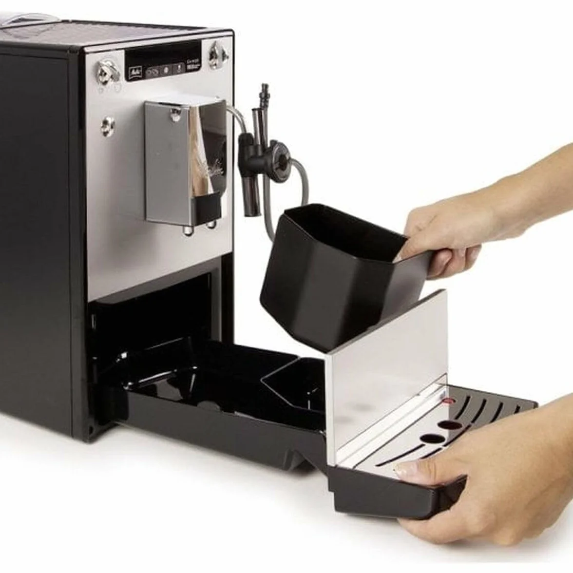 Melitta SOLO & Perfect Milk E957-103, w pełni automatyczny ekspres do kawy Bean to Cup, automatyczny ekspres do cappuccino, srebrny