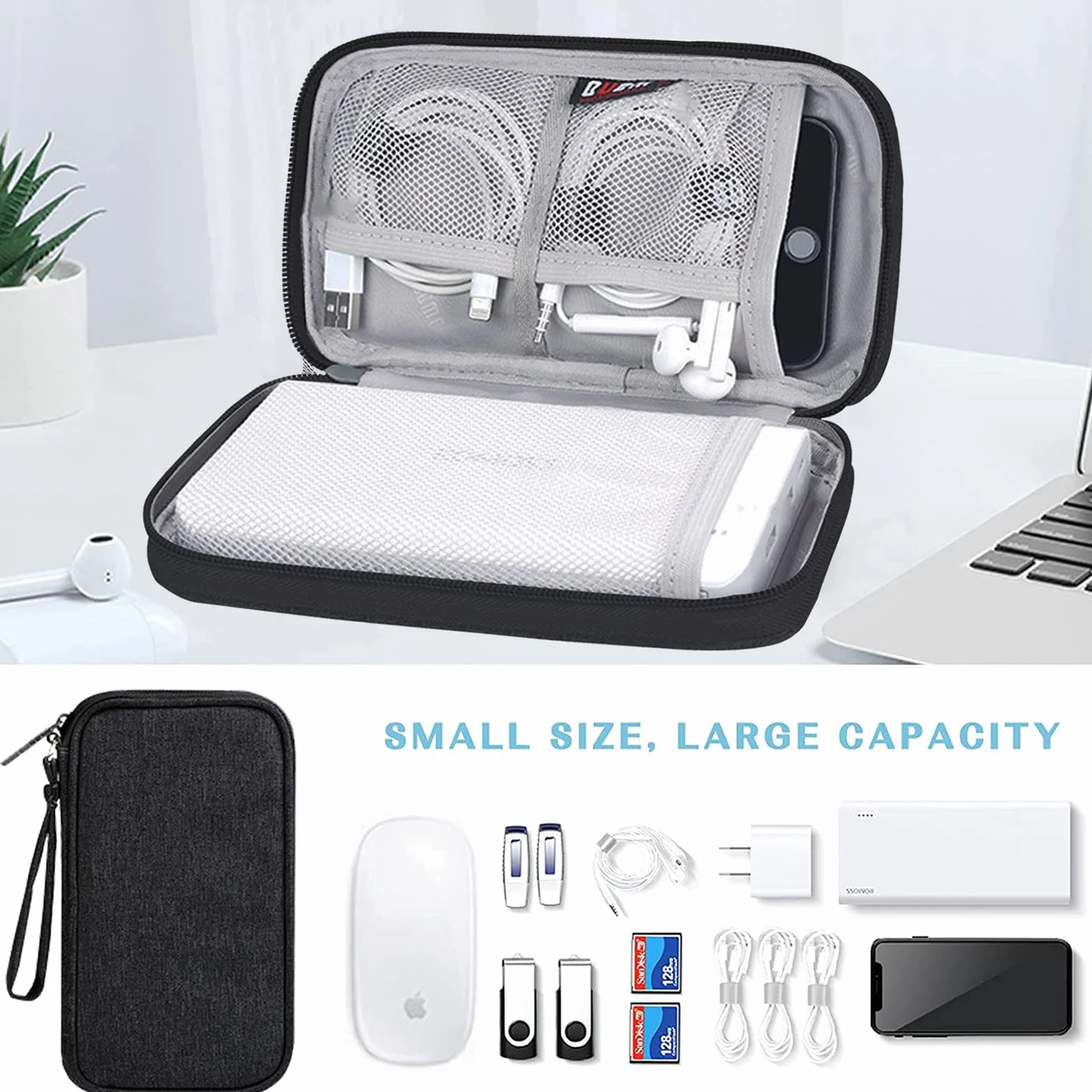 NEUSID Uniwersalna torba na kable, mały, wodoodporny, organizer do elektroniki, akcesoria podróżne, etui Tech do powerbanku USB, karty SD, kabel