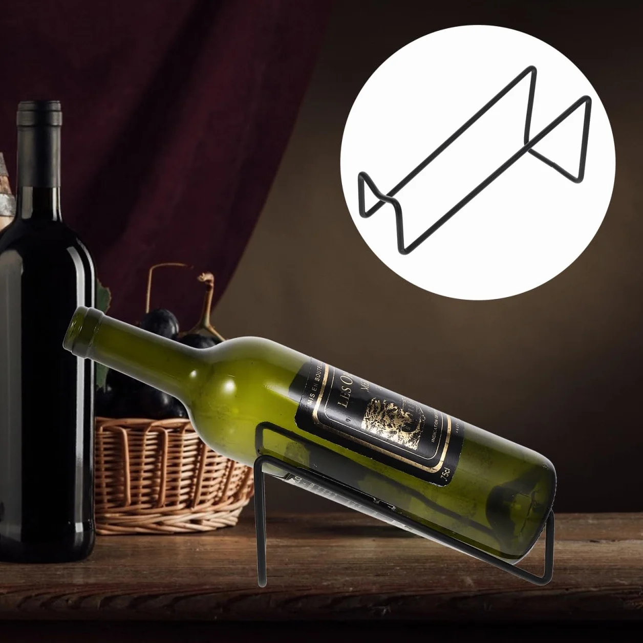 Holibanna 2 sztuki pojedynczych regałów na butelki wina, wolnostojący stojak na wino, stojak na wino z metalu, organizer na czerwone wino, na napoje i likiery (czarny)