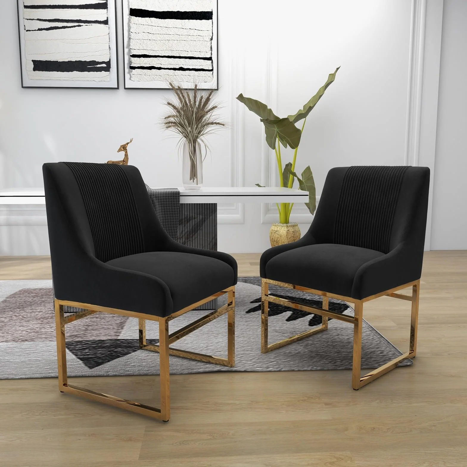 Zestaw 2 krzeseł kuchennych aksamitne złote nogi metalowa rama mid-century modern