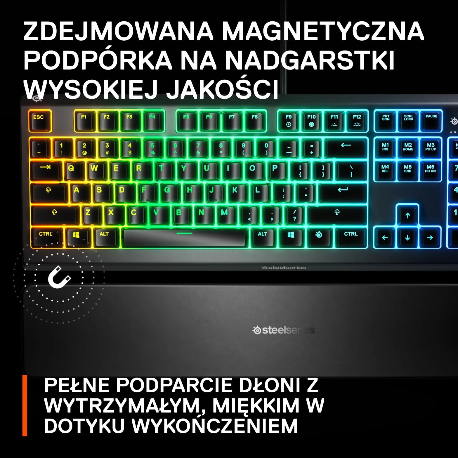 SteelSeries Apex 3 – klawiatura gamingowa – 10-strefowe oświetlenie RGB – magnetyczna podkładka pod nadgarstki – układ niemiecki (QWERTZ)