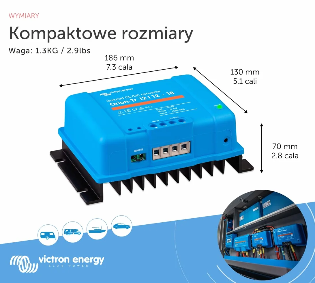 Victron Energy Orion-Tr IP43 12/12-Volt 18 amp 220-Watt Konwerter DC-DC, Izolowany