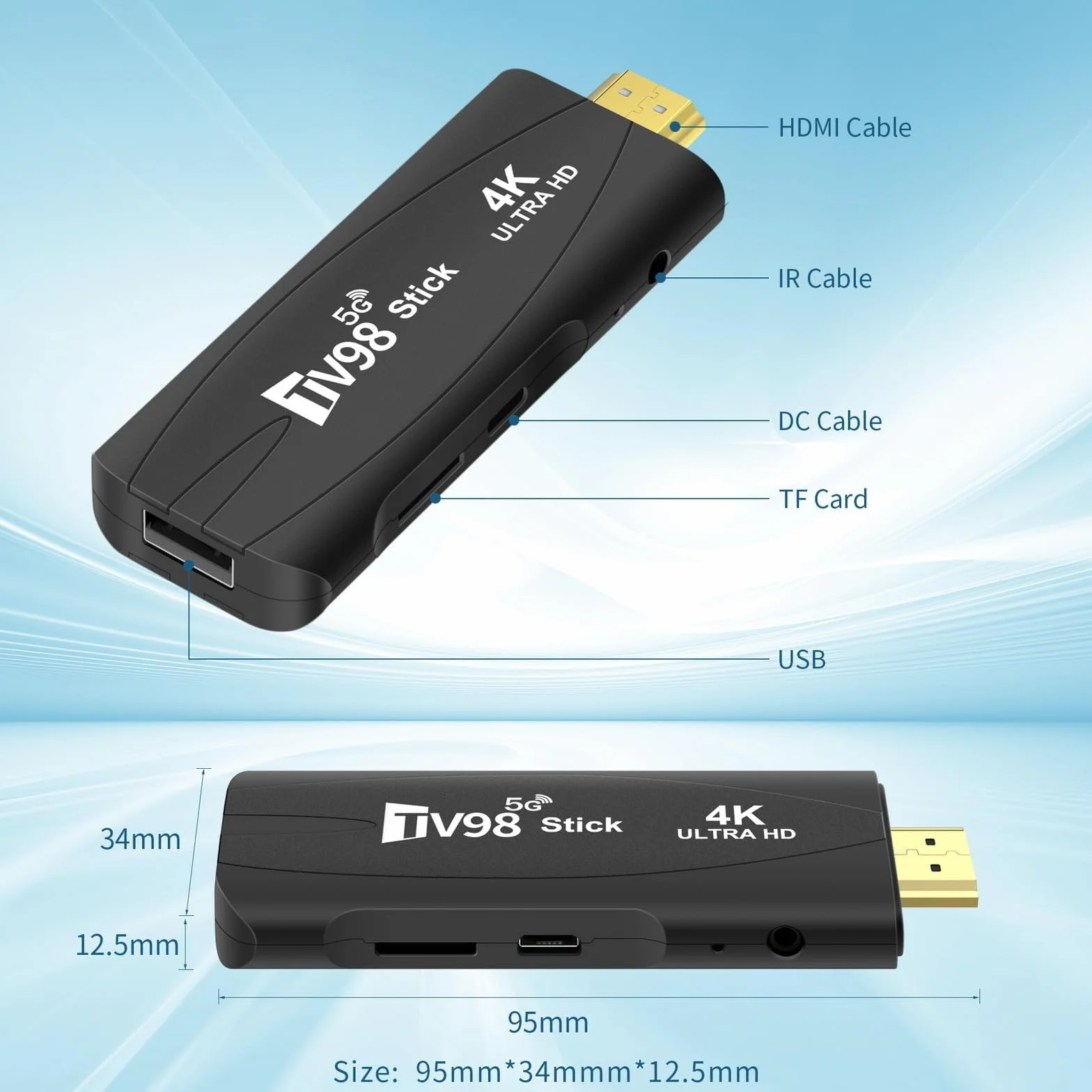 Android TV Stick 4K DDR4, 2 GB RAM, 16 GB ROM, H313, czterordzeniowy, 64-bitowy, WiFi5, Dual 2,4G/5G, WiFi, HDR10+ HD, Smart TV Stick Box (H 2+16)