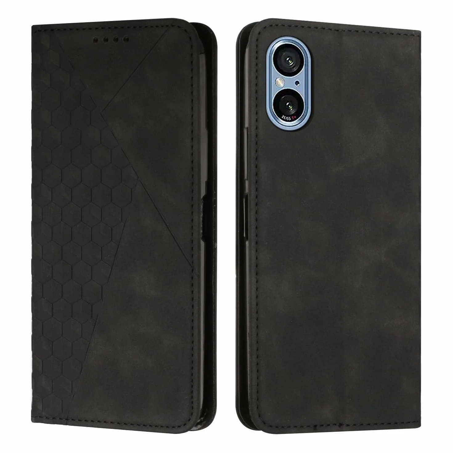 KOUYI Kompatybilny z Etui na telefon Sony Xperia 5V, Premium PU Skóra syntetyczna Flip Card Slots Magnetyczne Odporne na zarysowania etui odporne na wstrząsy (Czarny)