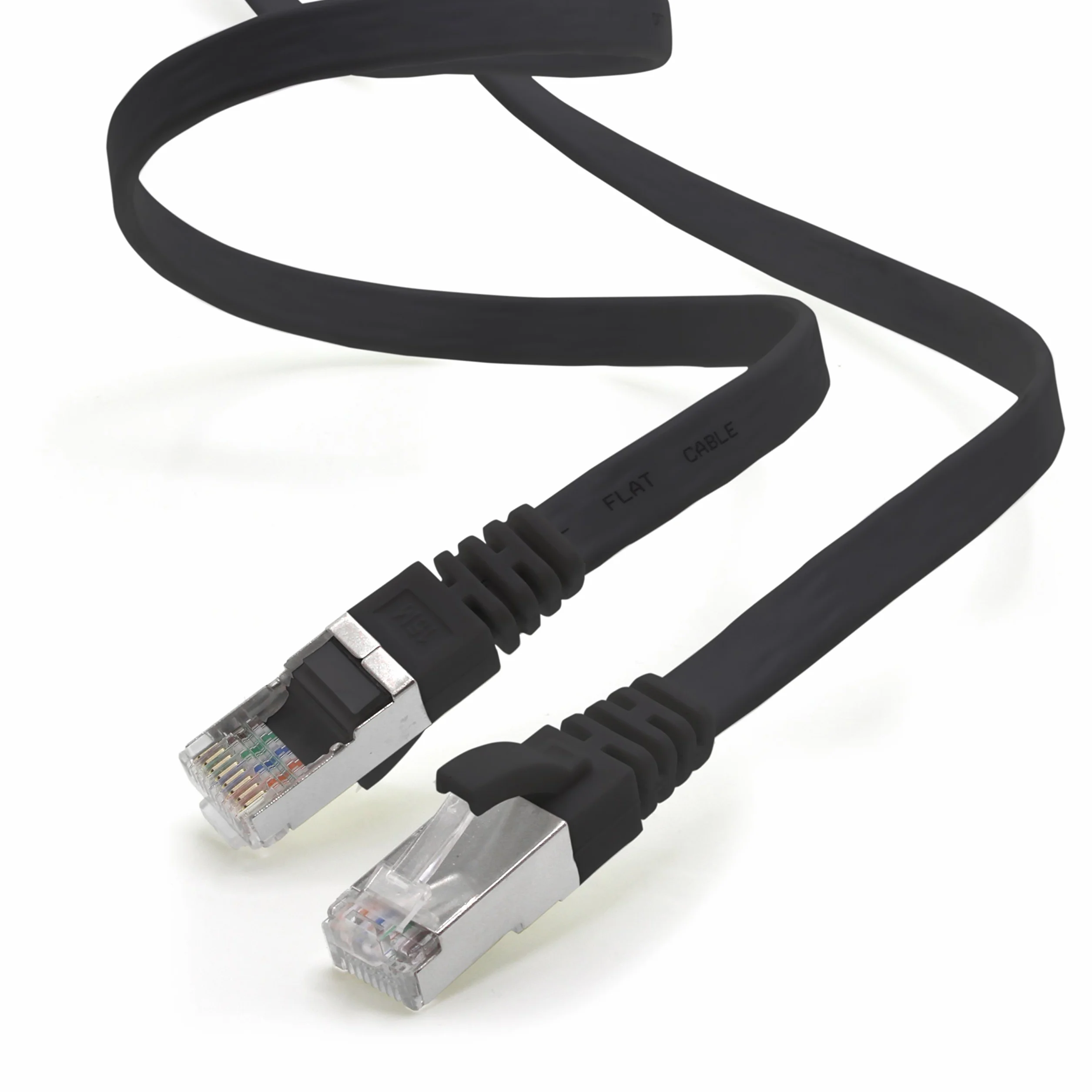 1aTTack.de 10 m - czarny - 1 sztuka CAT.7 Gigabit Ethernet LAN płaski kabel taśmowy (RJ45) kabel sieciowy kabel surowy (10 Gbit/s) kabel do układania płaski Slim kompatybilny z Cat.5 - Cat.5e - Cat.6