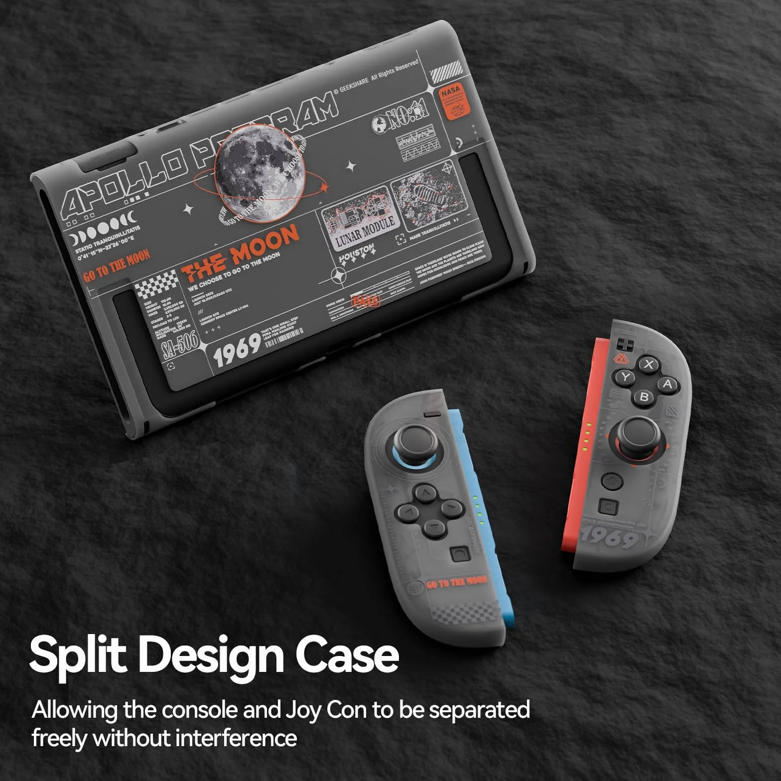 GeekShare Twarde etui kompatybilne z Switch 2 (2025), przezroczysta obudowa ochronna przeciw zarysowaniu kompatybilna z Switch 2 z odpinanym uchwytem JC, The Moon