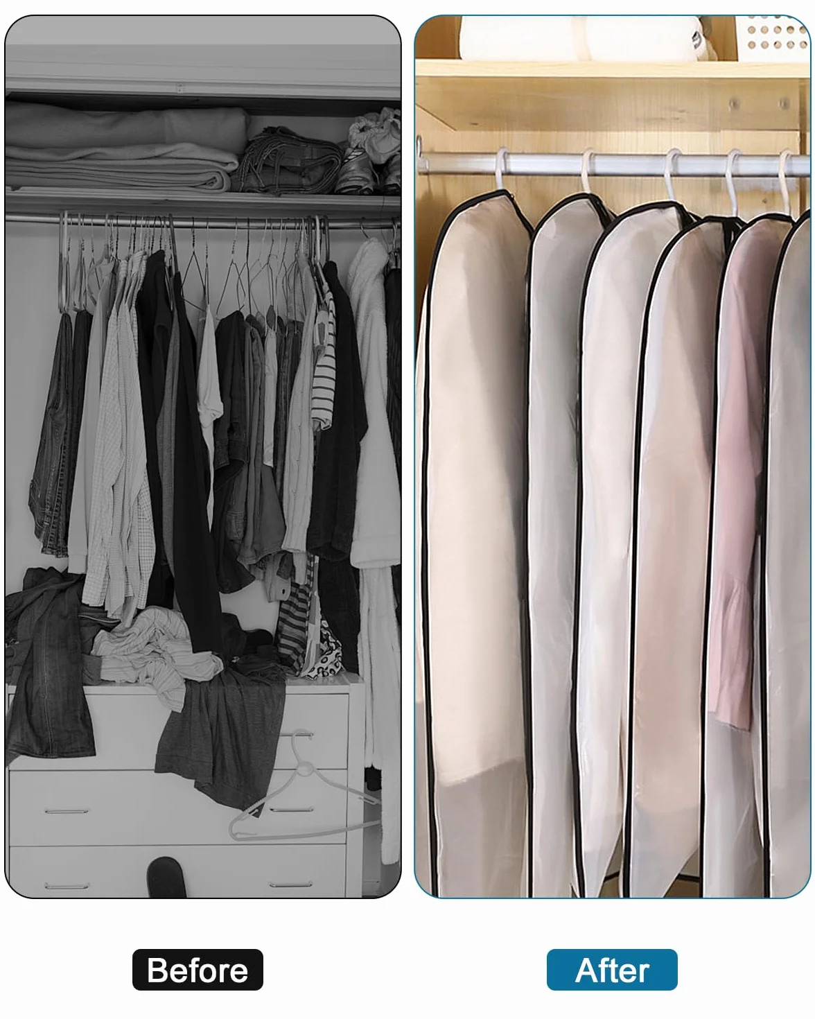 Torba na ubrania z zamkiem błyskawicznym 60x120/100 cm przezroczysta czarna