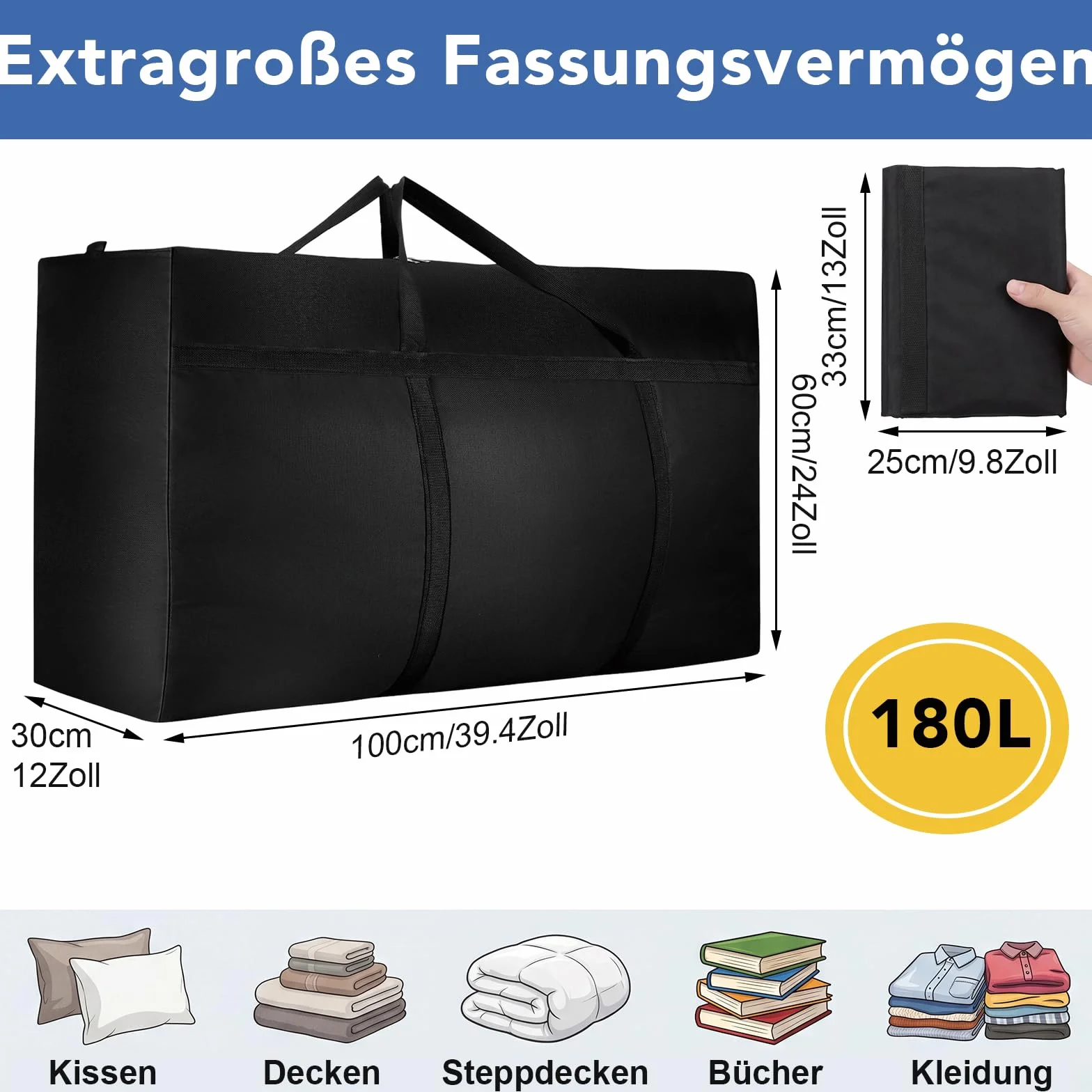 Oxford Heavy-Duty torba do przechowywania 180 l wodoszczelna z zamkiem błyskawicznym