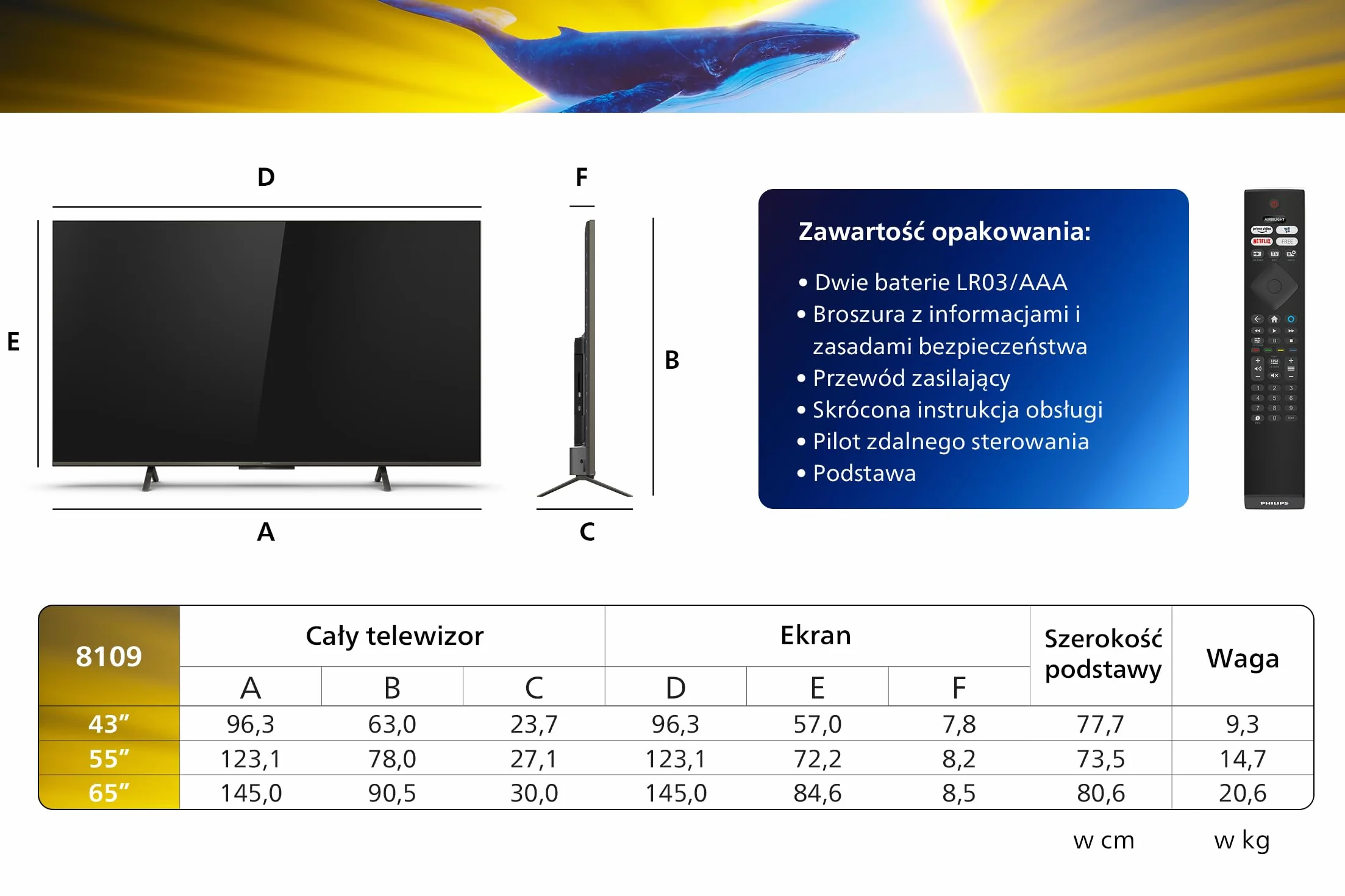 Philips Ambilight TV 43PUS8109 4K LED Smart TV 43-calowy z technologią Pixel Precise Ultra HD, platformą Titan OS i dźwiękiem Dolby Atmos, który współpracuje z asystentami Alexa i Google
