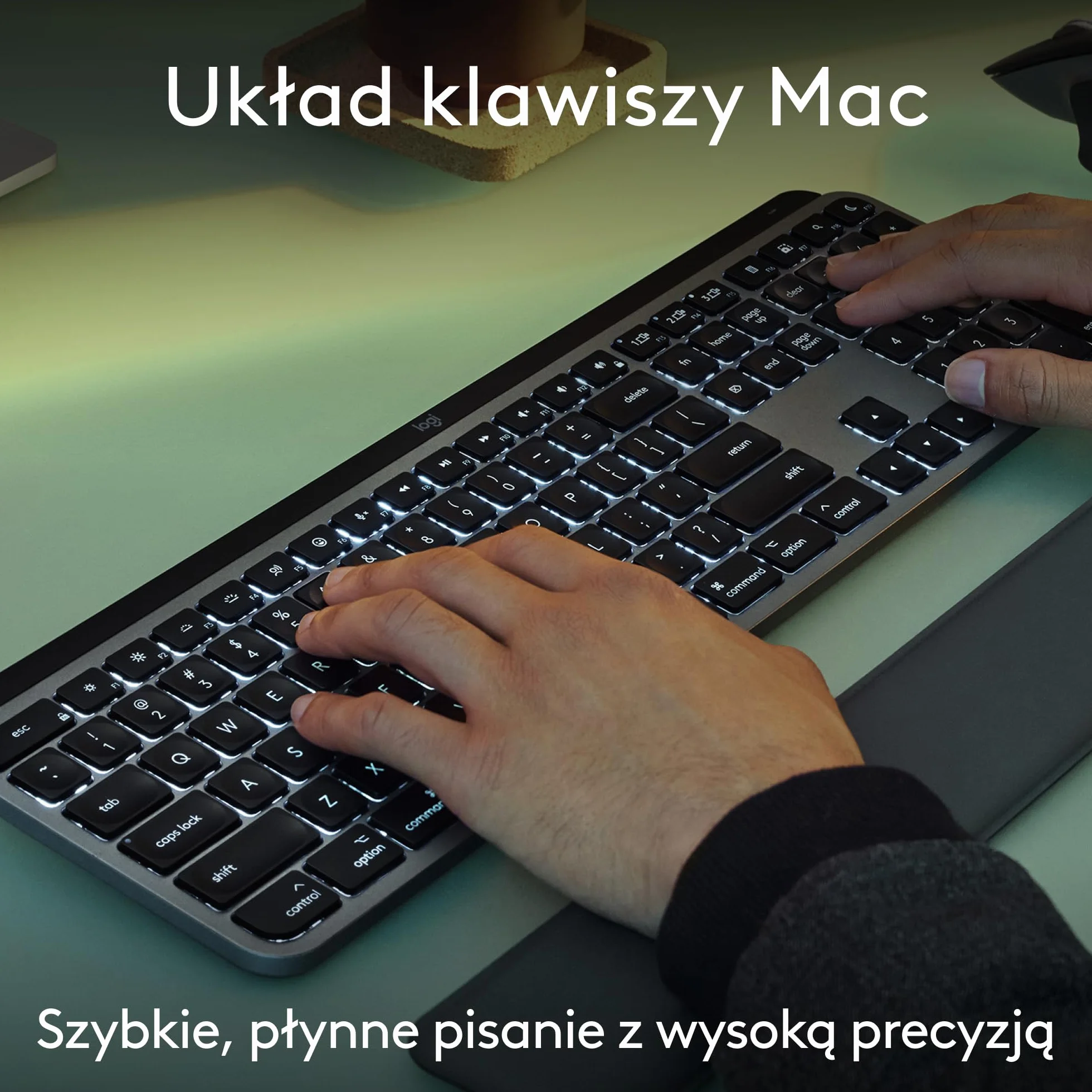Logitech MX Keys S Combo for Mac, bezprzewodowa klawiatura i z podpórką pod nadgarstki, podświetlana, bezprzewodowa, z szybkim przewijaniem, Bluetooth USB C dla MacBooka, iPada,QWERTY US INT'L - Szary