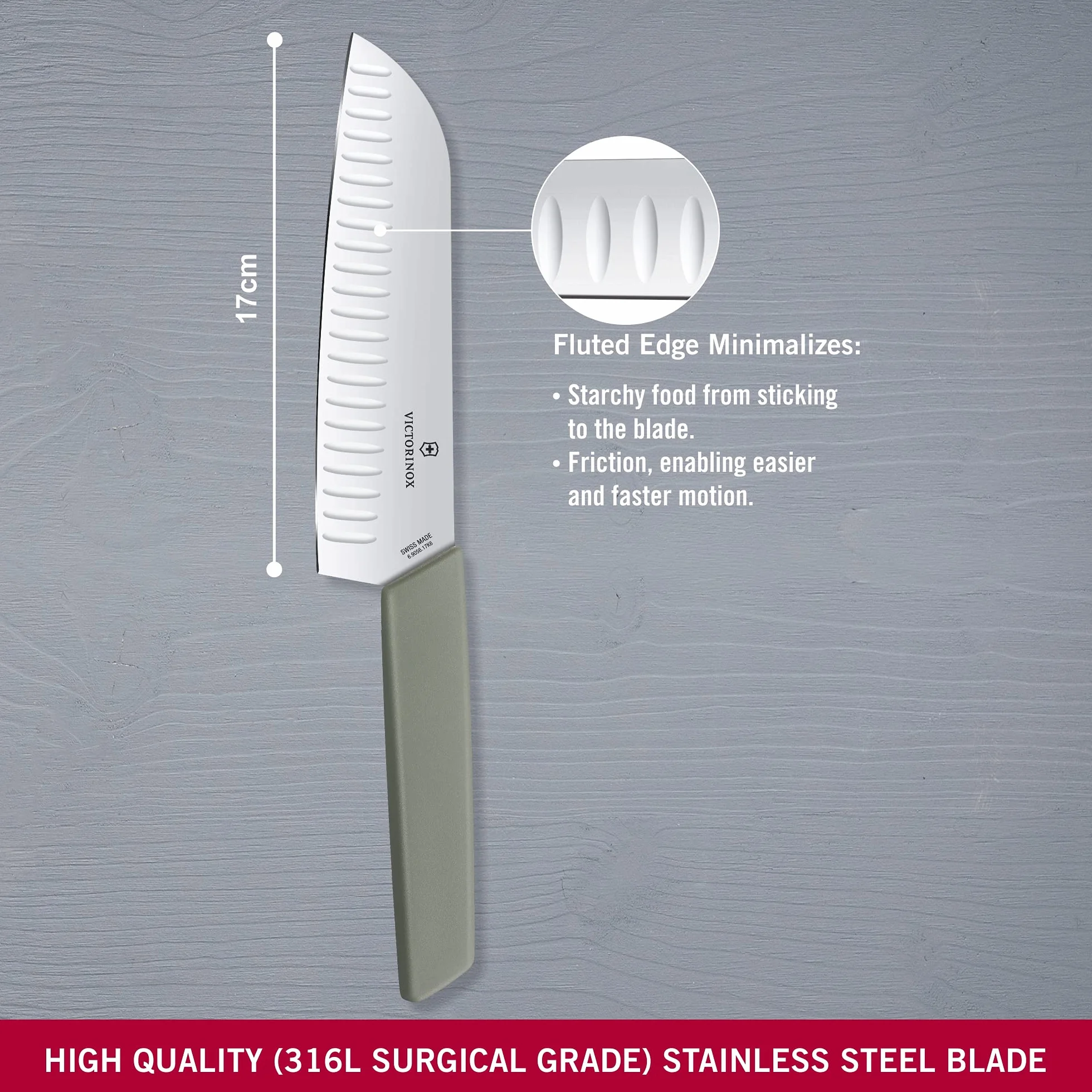 Victorinox Swiss nowoczesny nóż Santoku ze szlifem kulkowym, zielony