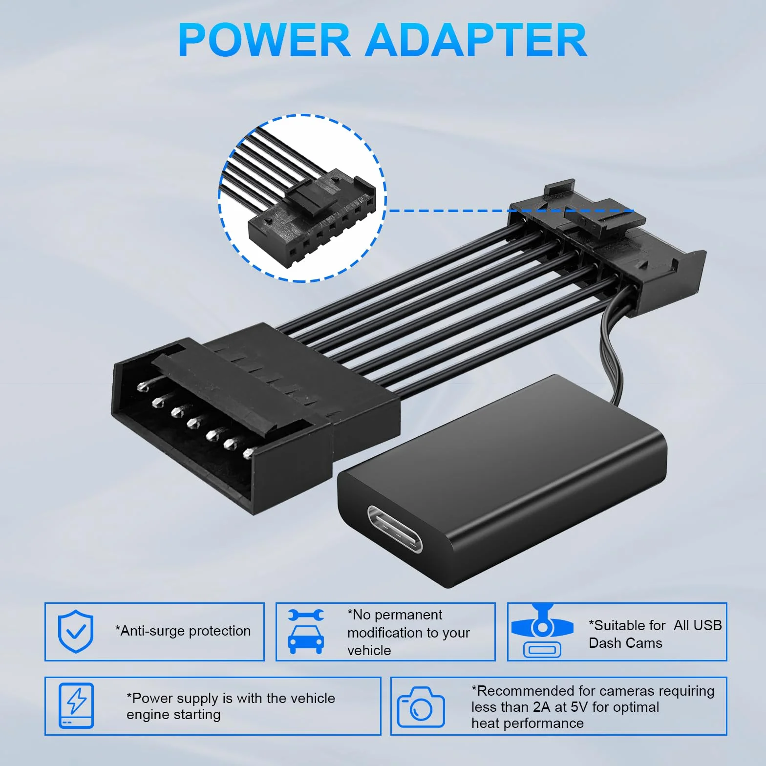 Dashcam Power Adapter 7 Pin Custom for Chevy, Ford, Honda, Lexus, Mitsubishi, Nissan, Toyota and more, Hide The Wires,GPS Radar Mirror Camera Dash Cam Adapter Cable, Connects to Rearview Mirror