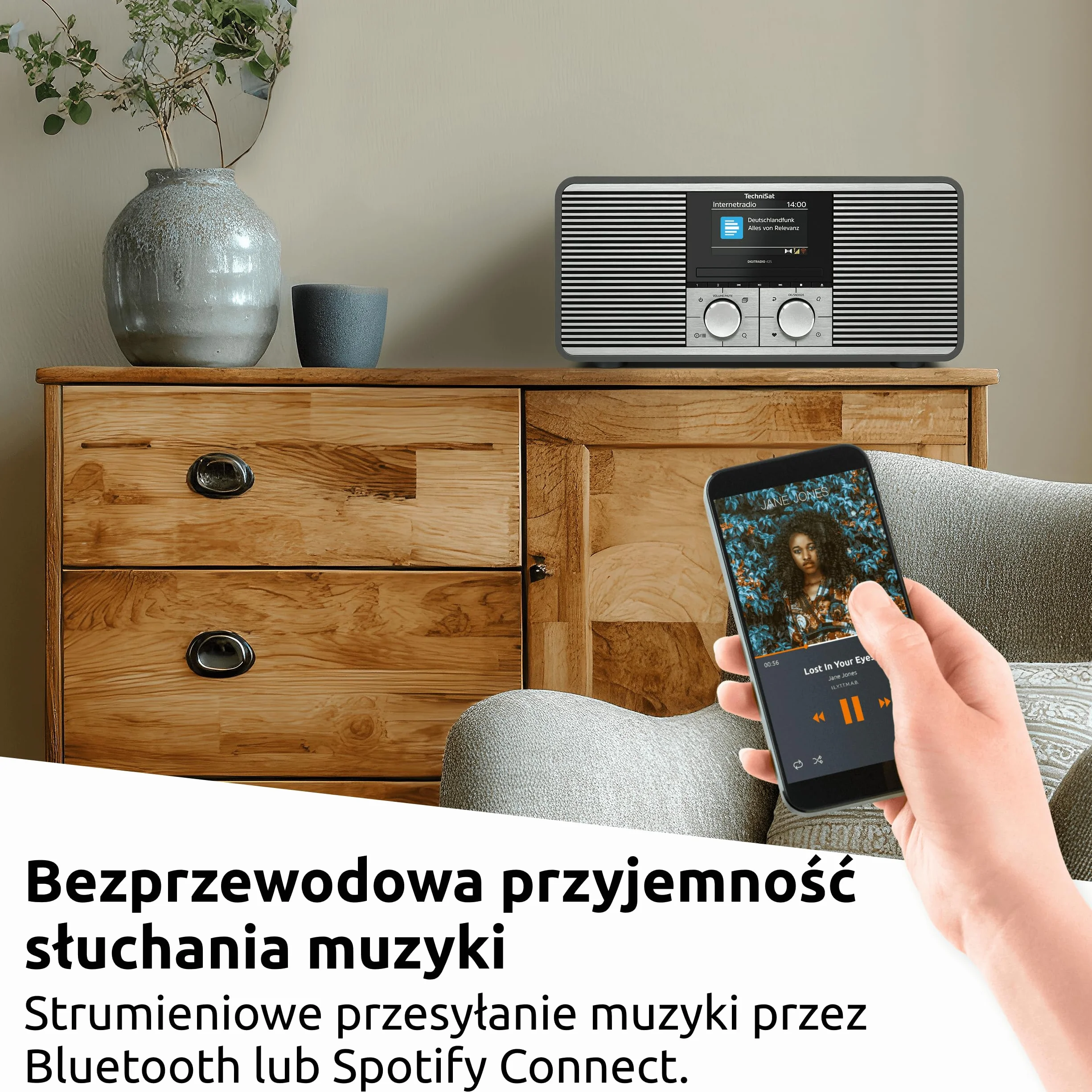 TechniSat DIGITRADIO 425 – radio stereo DAB+ i internetowe z odtwarzaczem CD (Bluetooth, Wi-Fi, USB, AUX, Spotify Connect, 40 W, equalizer, kolorowy wyświetlacz, sterowanie aplikacją) antracyt