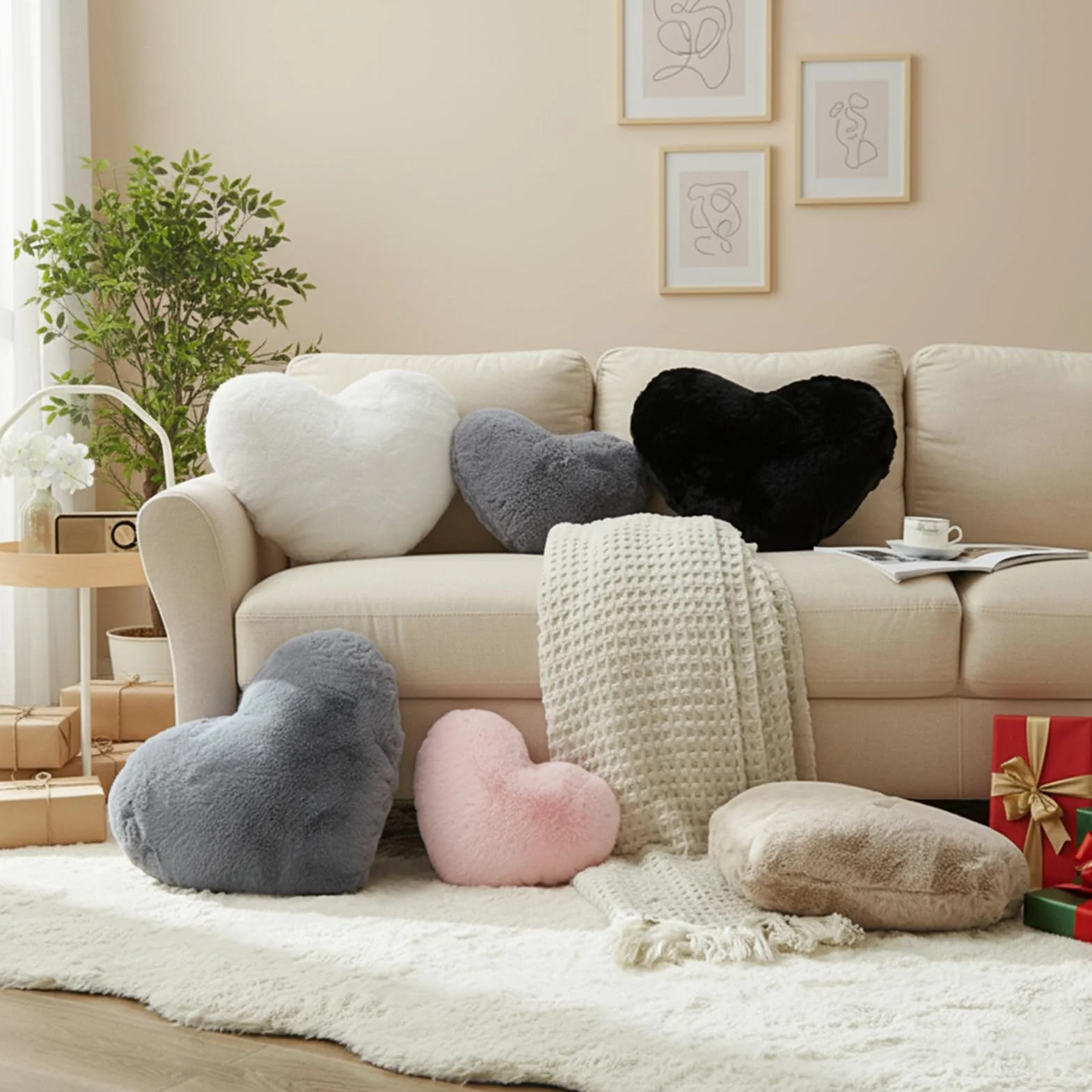Poduszka Czarne Serce, Dekoracyjne Poduszki, Poduszka w kształcie serca, Pluszowa Sofa, Poduszki Łóżka, Dekoracje Sypialni Dzieci, 26 x 36 cm