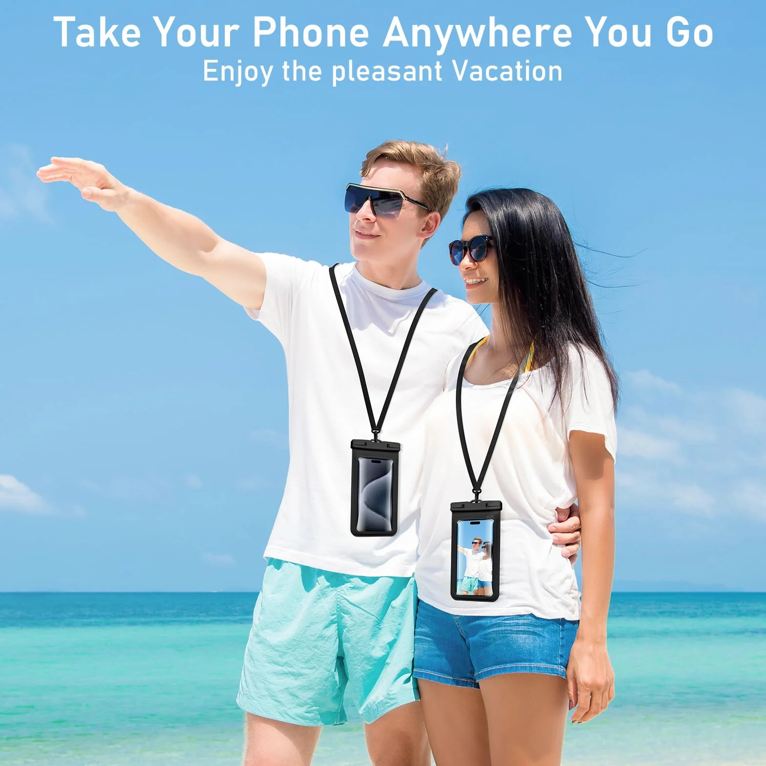 flintronic Wodoodporne etui na telefon, 2-pak regulowanych etui na telefon komórkowy z TPU do pływania, deszczu, IPX8 podwodny telefon, torba na plażę do iPhone 15, 14, 13, 12 Pro Max, Xs, Samsung