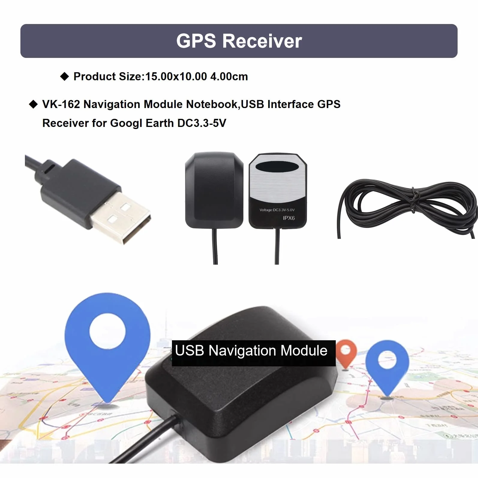 KUIDAMOS Moduł nawigacyjny, interfejs USB notebooka, odbiornik GPS do map i innych wymaganych modułów nawigacyjnych DC 3,3-5 V