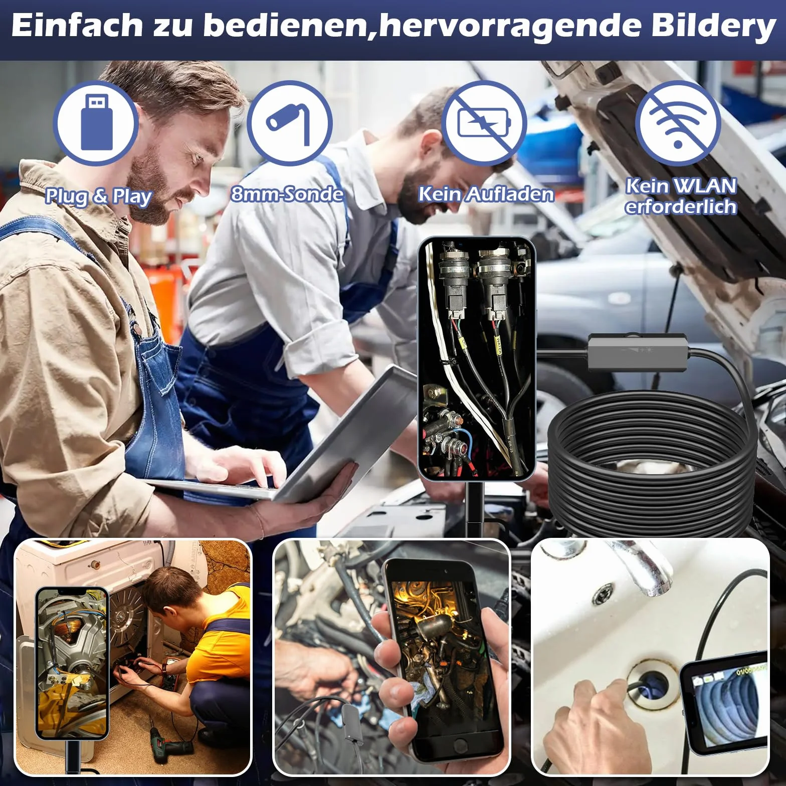 Kamera endoskopowa ze światłem, LYCXAMES 1920p HD, kamera endoskopowa, telefon komórkowy z 8 diodami LED, Ip67 typu C, kamera inspekcyjna do iPhone'a, iPada, urządzeń OTG z systemem Android (5 m)