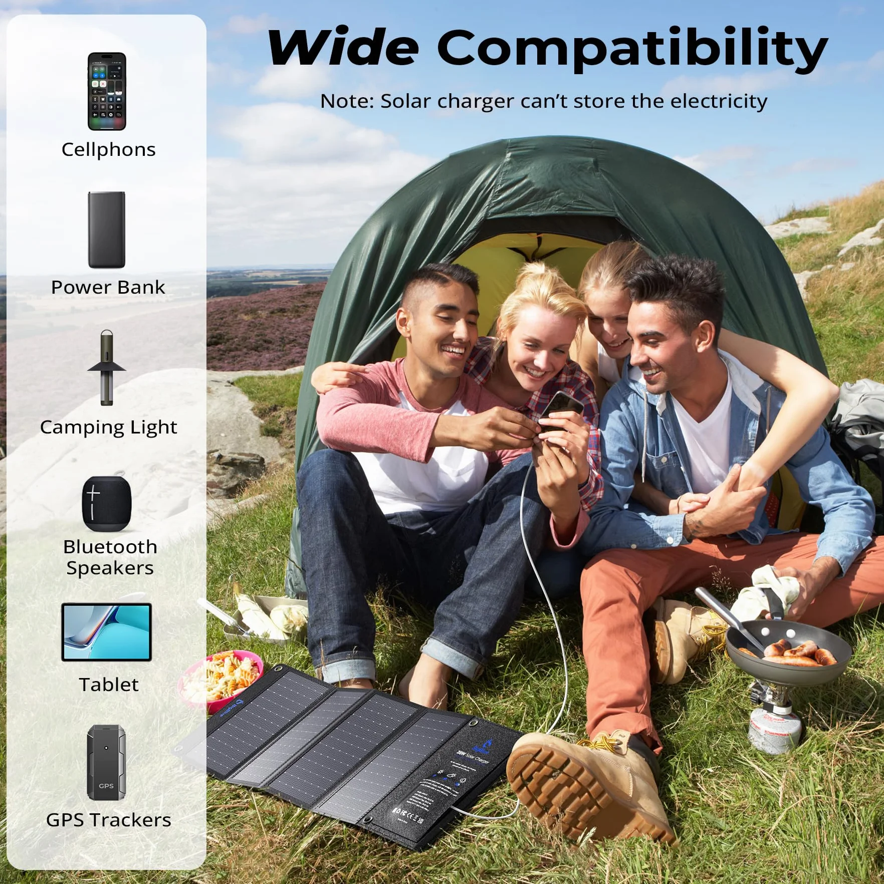 BigBlue 28 W składana ładowarka solarna z 2 USB-C + 1 USB-A (5 V/4,8 A łącznie) przenośny i wodoodporny IP44 panel słoneczny + 4 stalowe haki Kompatybilna z iPhone 15/14/13/12, iPad, Samsung Galaxy