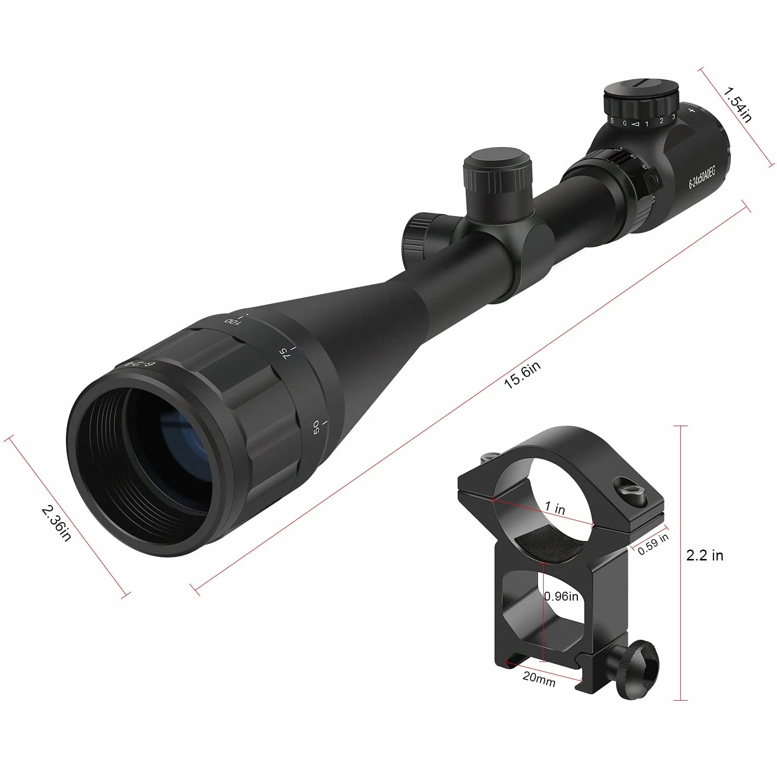 Feyachi RFS-21 Luneta celownicza, 6-24x50mm Podświetlana na czerwono i zielono luneta celownicza z celownikiem dalmierzowym Wodoodporna, przeciwmgielna luneta myśliwska