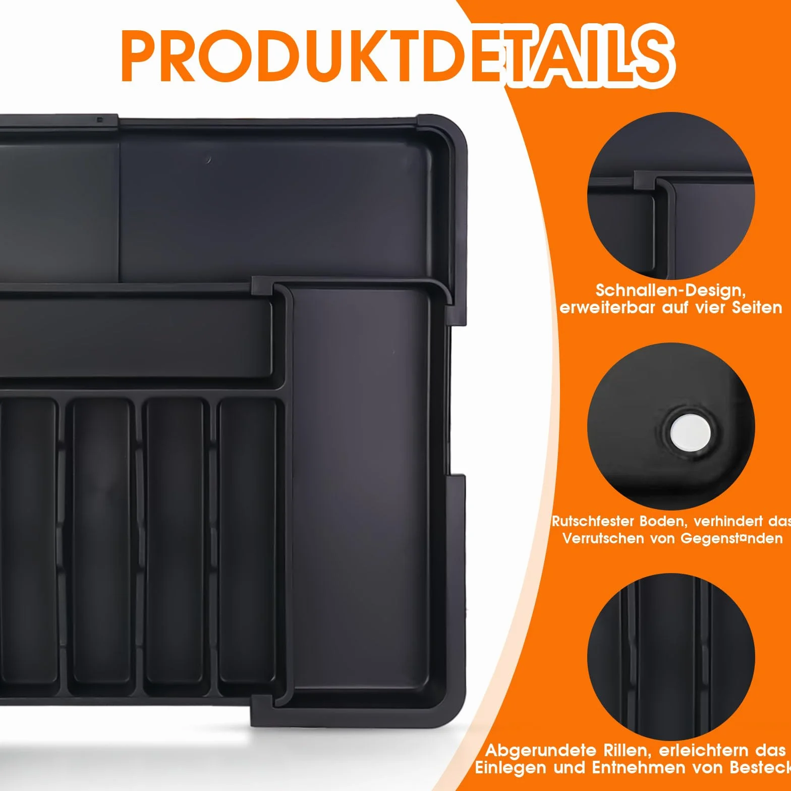 Organizer do szuflady na sztućce rozszerzalna taca regulowany wkład czarny 56×48×5 cm