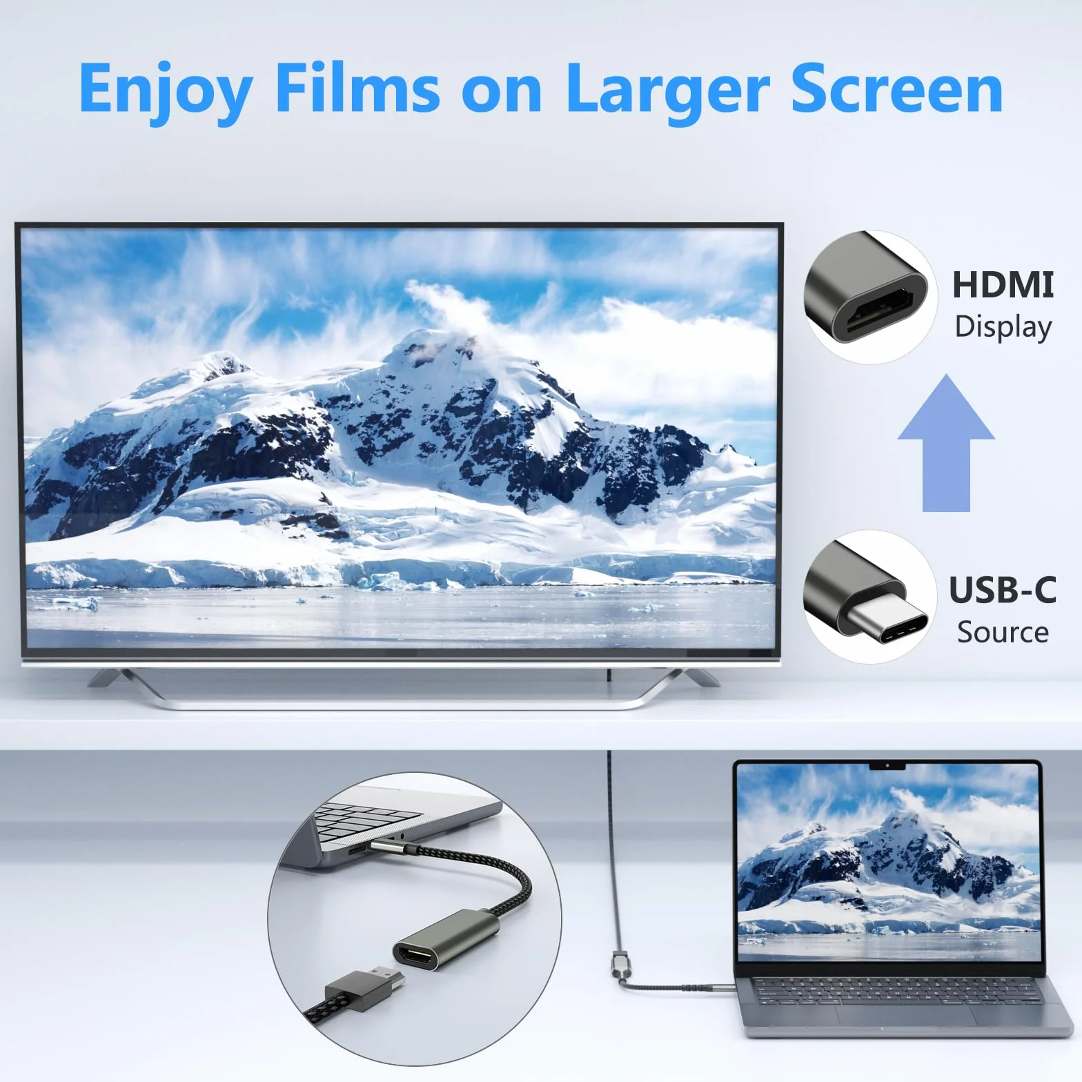 Adapter USB C na HDMI 4K 60 Hz, USB typu C z obsługą Thunderbolt 3/4 na HDMI Converter - kompatybilny z iPhone 16/15 Pro, MacBook Pro/Air, iPad Pro/Air, Samsung Galaxy S, Surface Pro