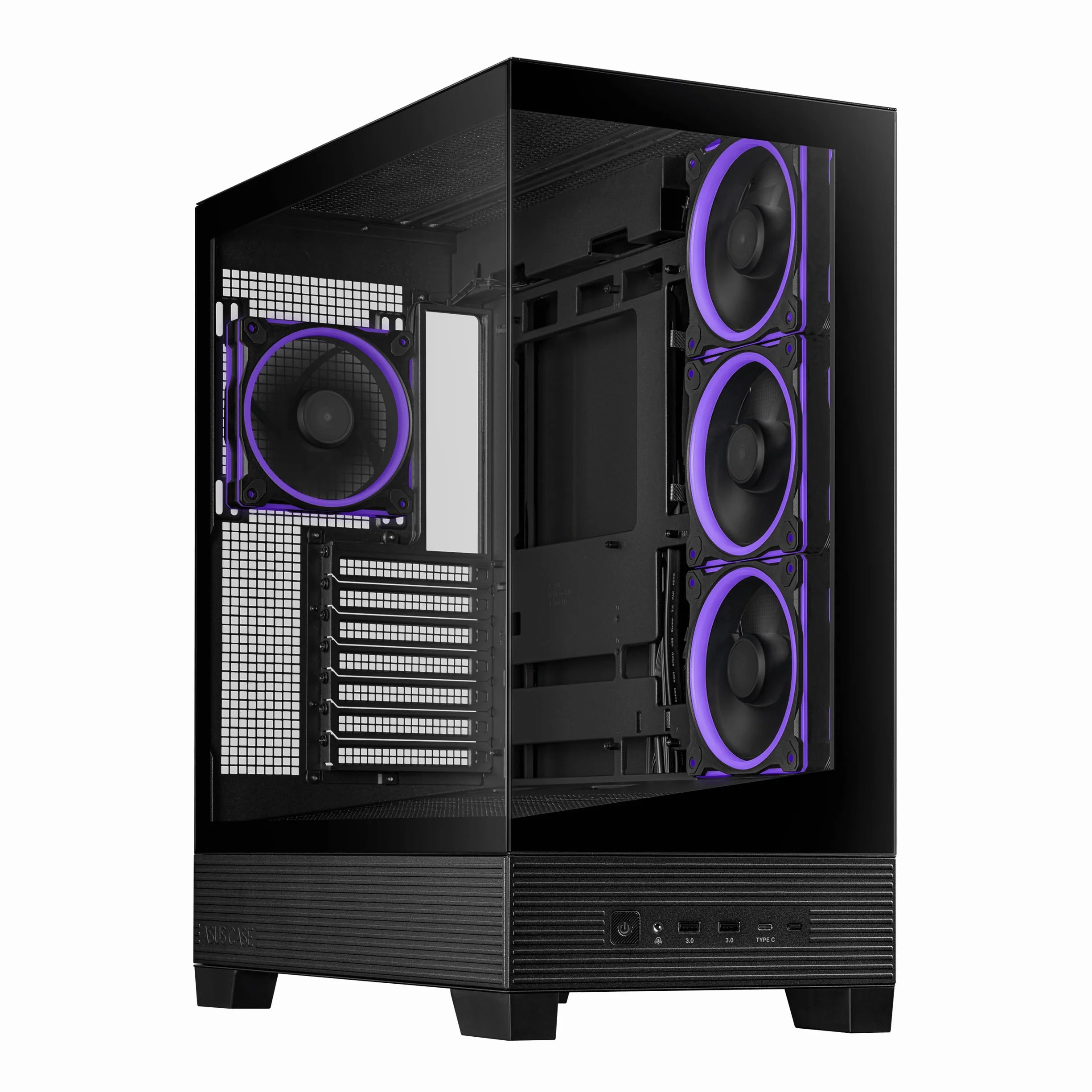ASUS A31 Plus TG ARGB - Obudowa PC ATX (kompatybilna z płytami głównymi z ukrytym złączem, grzejnikami 360 mm i grafiką 380 mm, 4 wentylatory ARGB, szkło hartowane, zarządzanie kablami), czarny