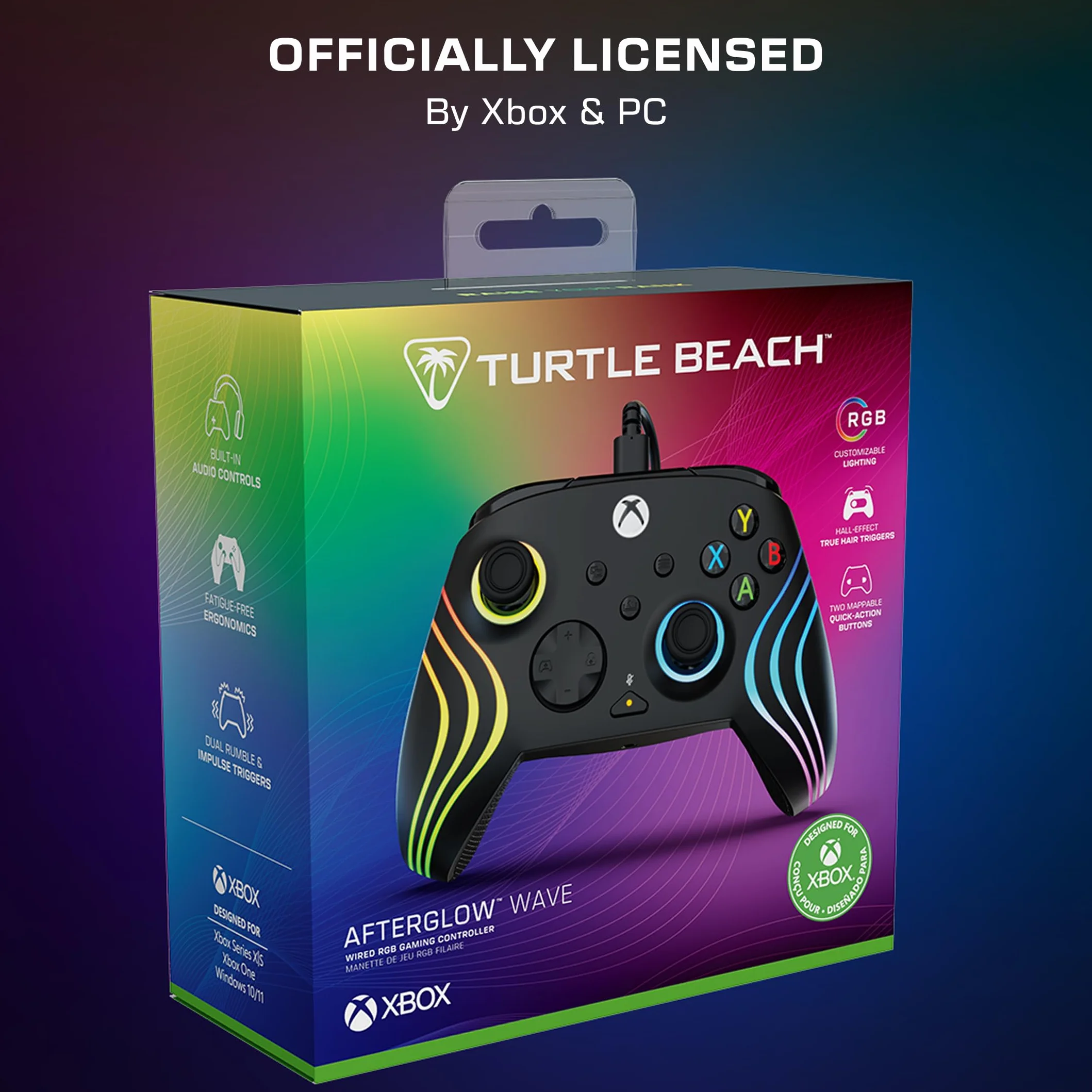 Turtle Beach Afterglow Wave, czarny, przewodowy kontroler do gier RGB – licencjonowany dla Xbox Series X lub S, Xbox One i Windows