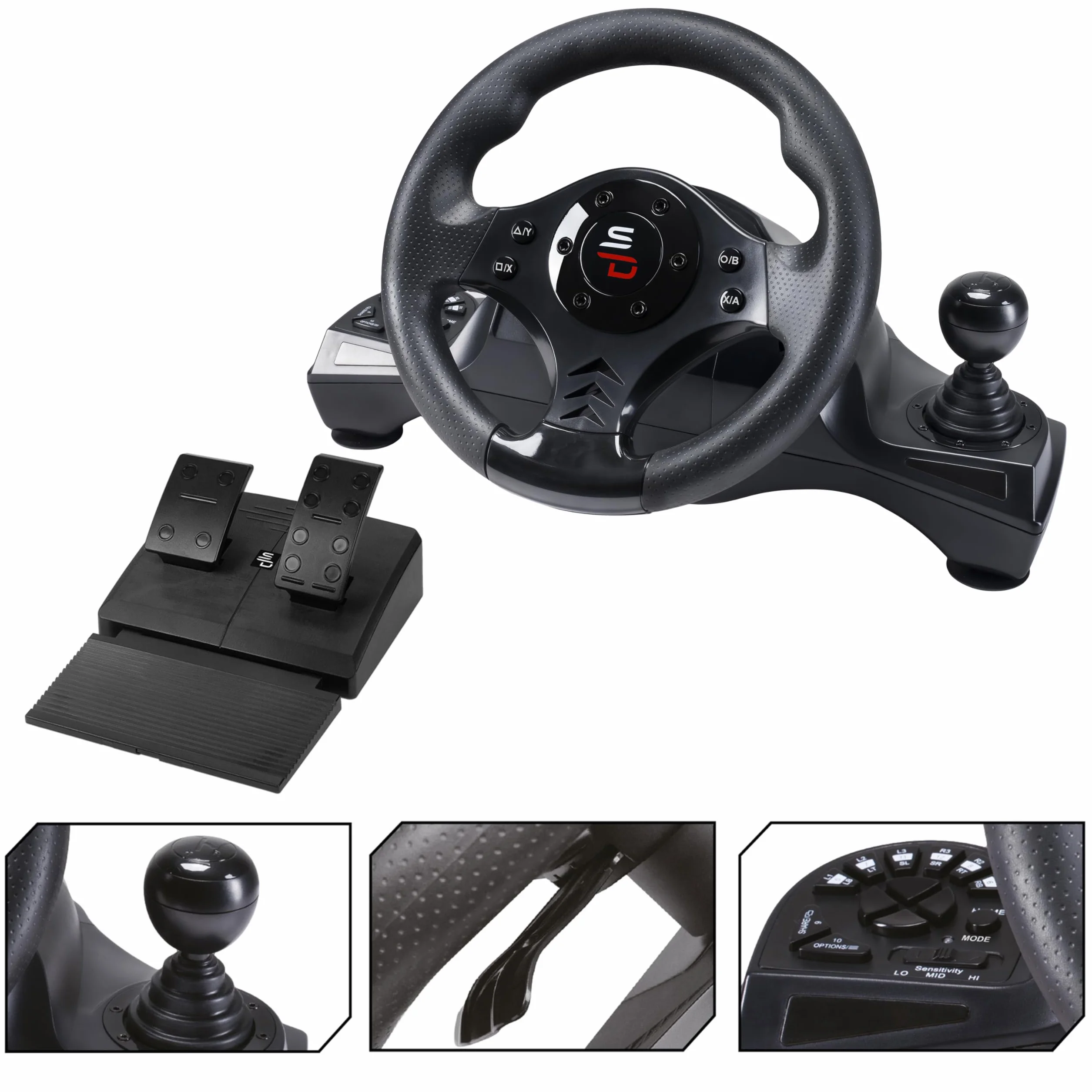 SUBSONIC Superdrive – kierownica wyścigowa GS750 Drive Pro z pedałami, wiosłami, dźwignią zmiany biegów i wibracjami do Xbox serii X/S, PS4, Xbox One, PC (programowalna do wszystkich gier)
