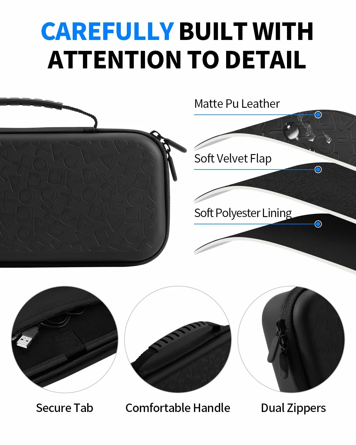 8 in 1 Accessories Set Compatible with Playstation Portal, Portable Hard Carrying Case with Silicone Protective Cover for P5 Portal, Screen Protector with 4 Thumb Grips - Black