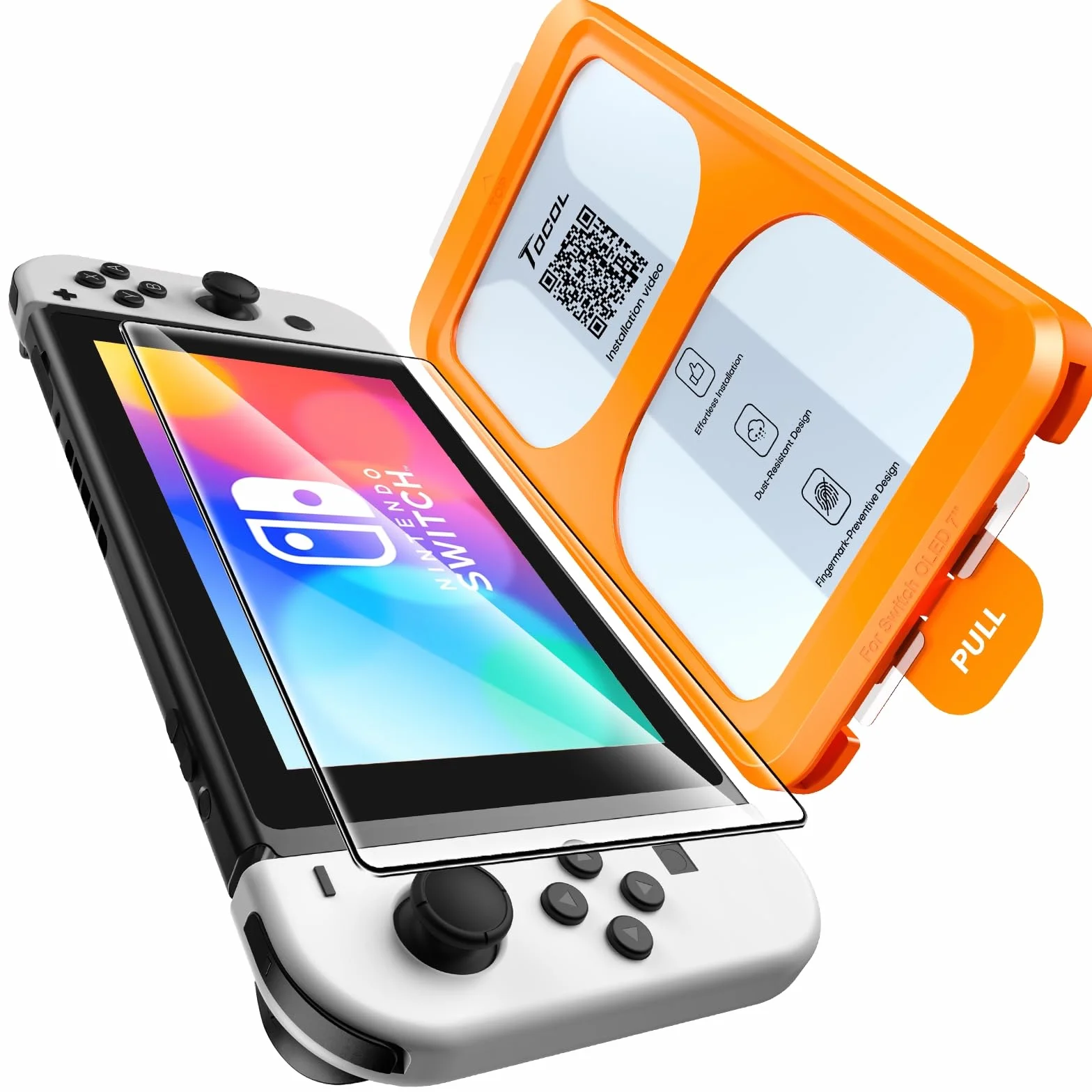 TOCOL Ochraniacz ekranu ze szkła hartowanego kompatybilny z Nintendo Switch OLED 2021 model 18.8 cm odporny na zarysowania twardość 9H