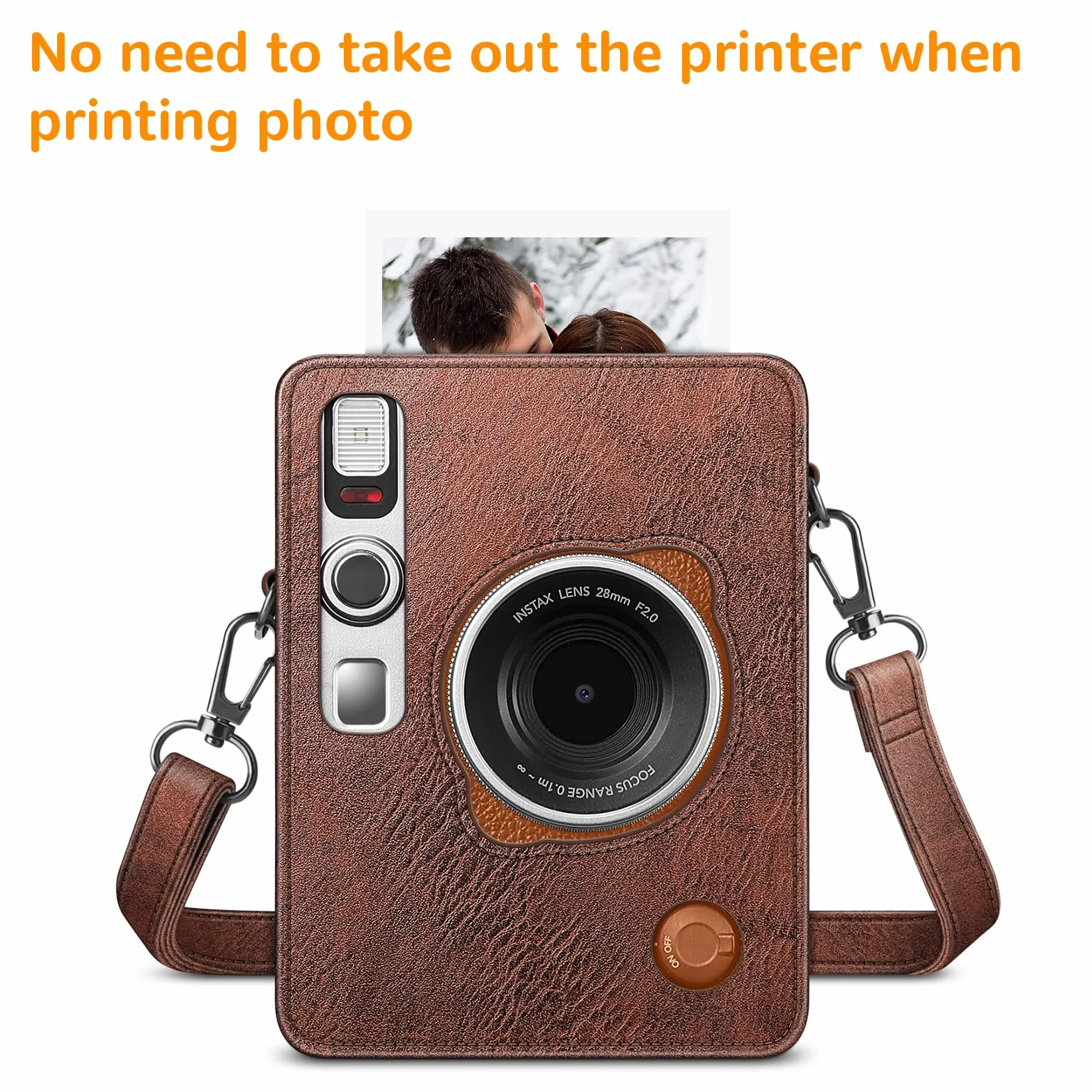 FINTIE etui ochronne Kompatybilny z Fujifilm Instax Mini Evo na aparat fotograficzny, wysokiej jakości wegańska skóra z odpinanym regulowanym paskiem, Brązowy vintage