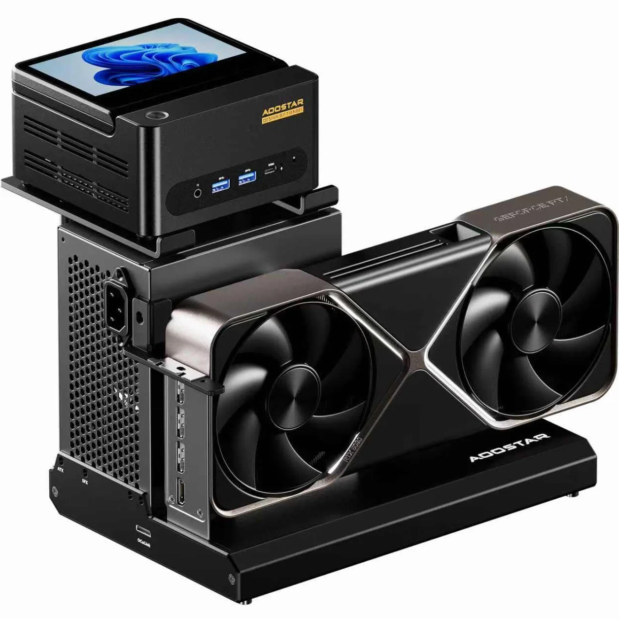 AOOSTAR EG01 eGPU Stacja dokująca z OCuLink, Stacja dokująca do zewnętrznych karta graficznych GPU, PCIex16(PCIe4.0x4), 150W DC, obsługuje zasilacze ATX/SFX, do mini pc/laptopów/kart graficznych