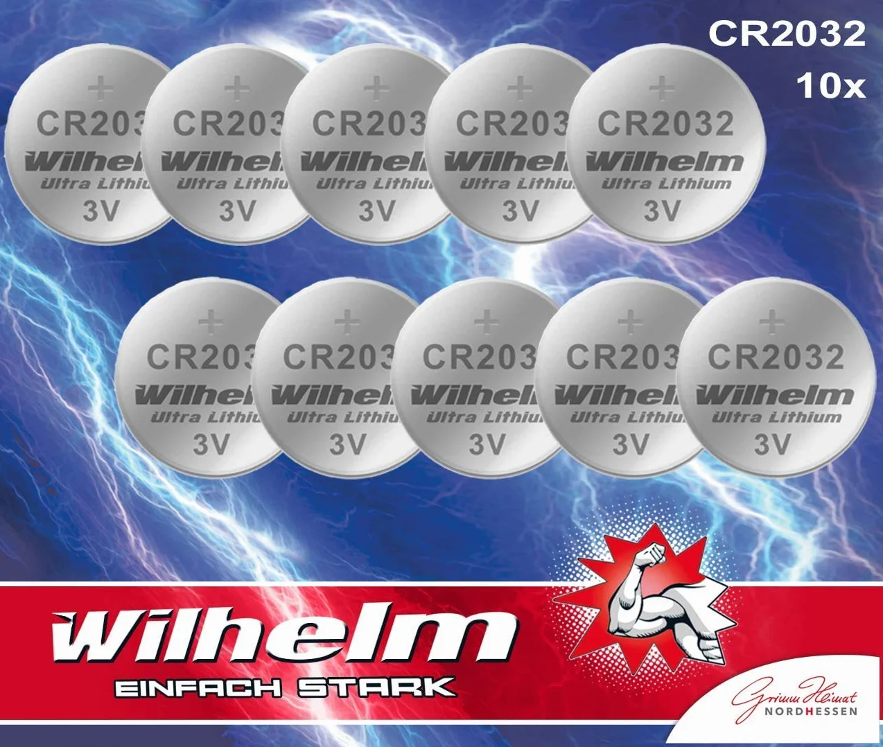 10 x litowa bateria guzikowa CR2032 Wilhelm 3 V, pakowana w blister