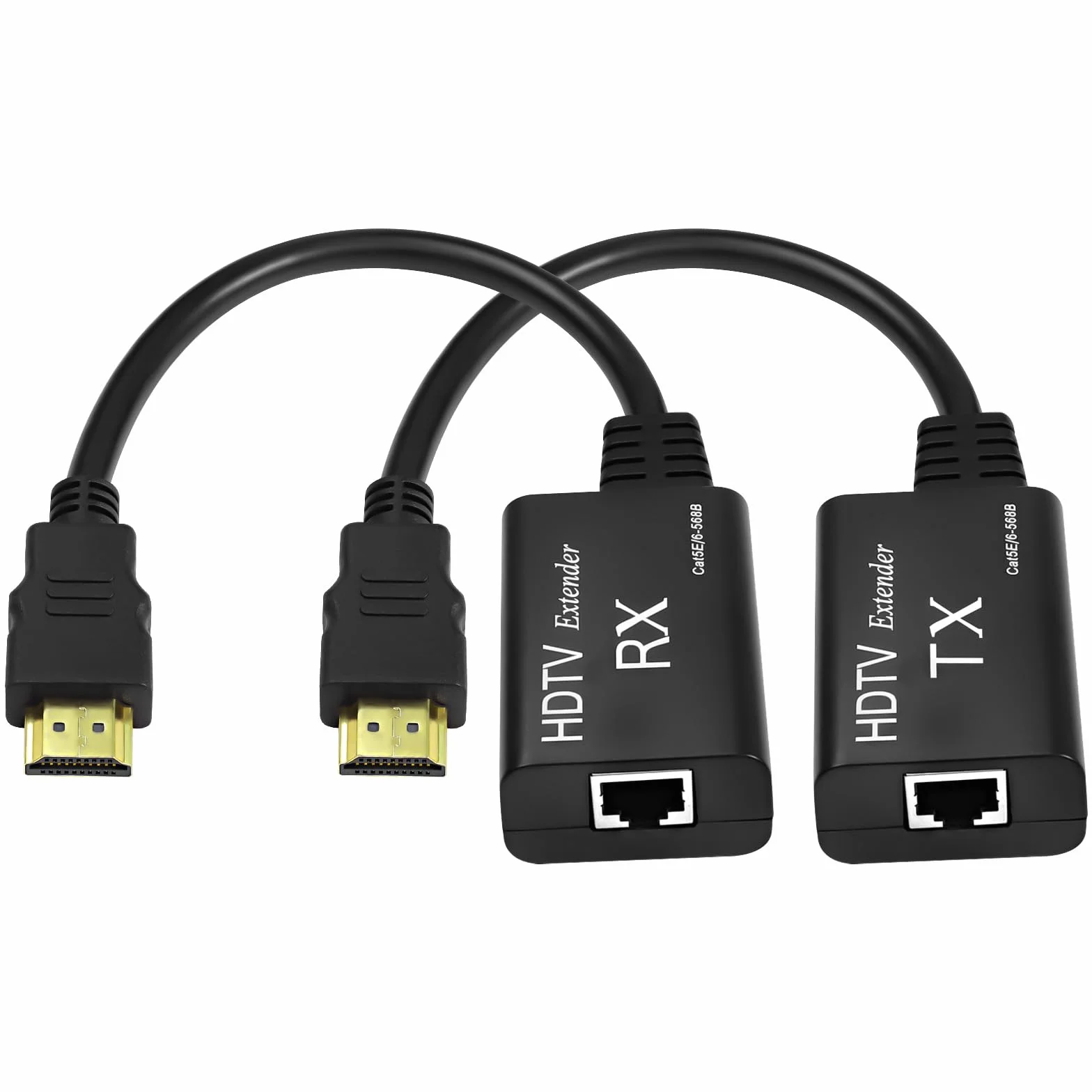 XMSJSIY Przedłużacz HDMI, męski na RJ45, przedłużacz sieciowy LAN, konwerter 60 m, wzmacniacz Over Cat 5e/6 1080p do 60 m, przedłużacz do HDTV HDPC 4K 2K (60 m) - konieczność regulacji odległości