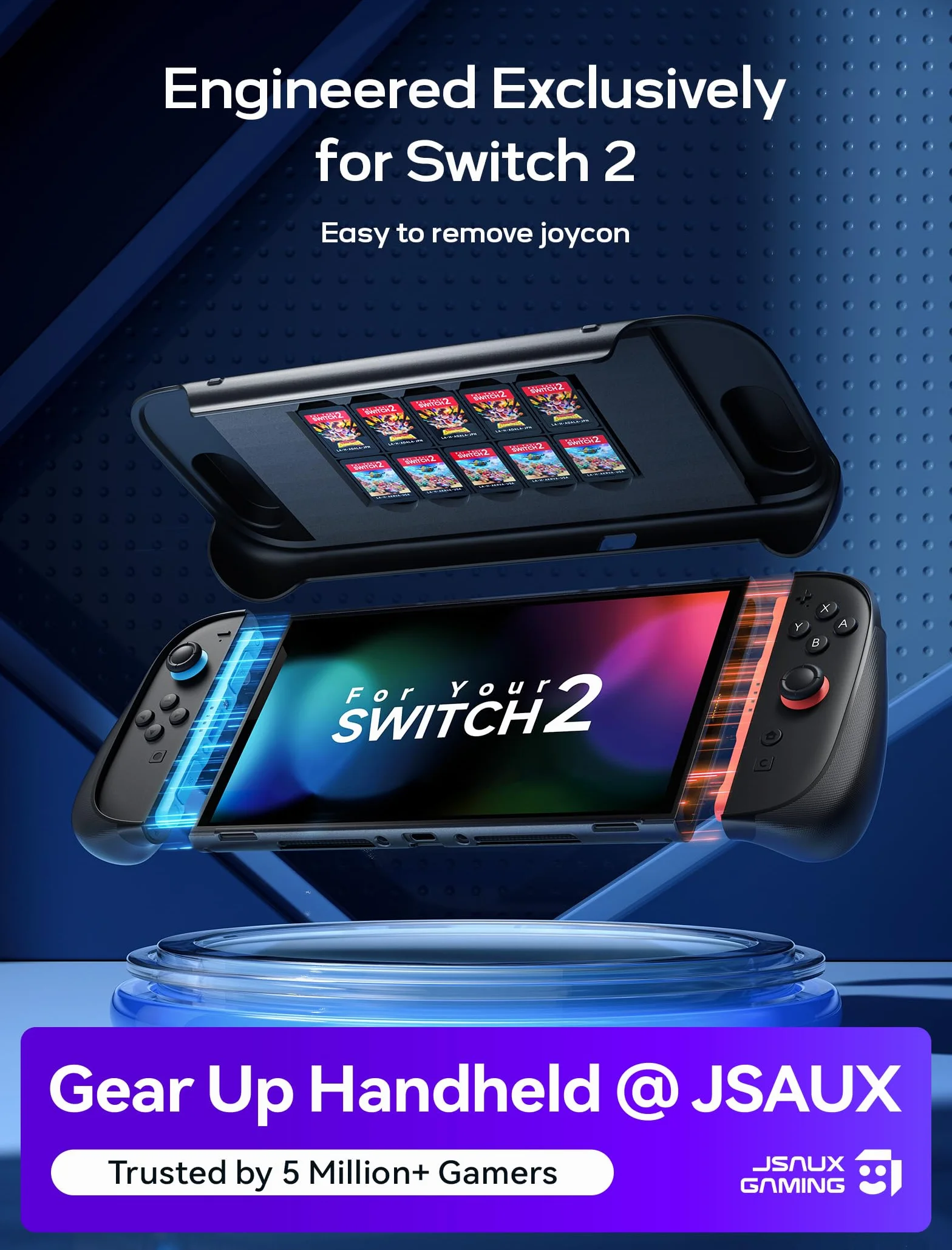 JSAUX Etui ochronne dzielone kompatybilne z Switch 2, rama z TPU i pokrywa przednia, uchwyt antypoślizgowy, na 10 kart, obsługuje podstawkę, odporny na wstrząsy i zarysowania, PC0114