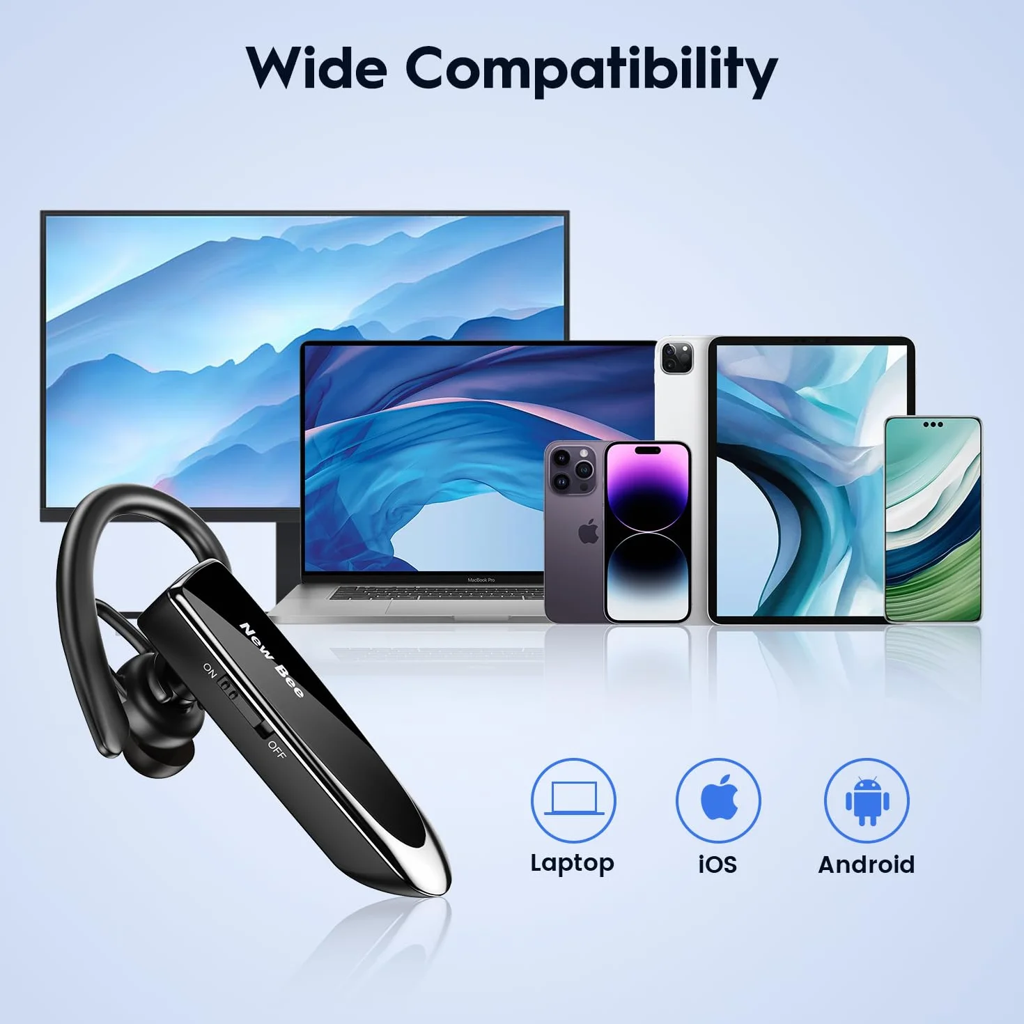 Bee Słuchawki Bluetooth V5.0 z Clear Voice Capture, do Telefonów iPhone, Samsung, Huawei, HTC, Sony itp.